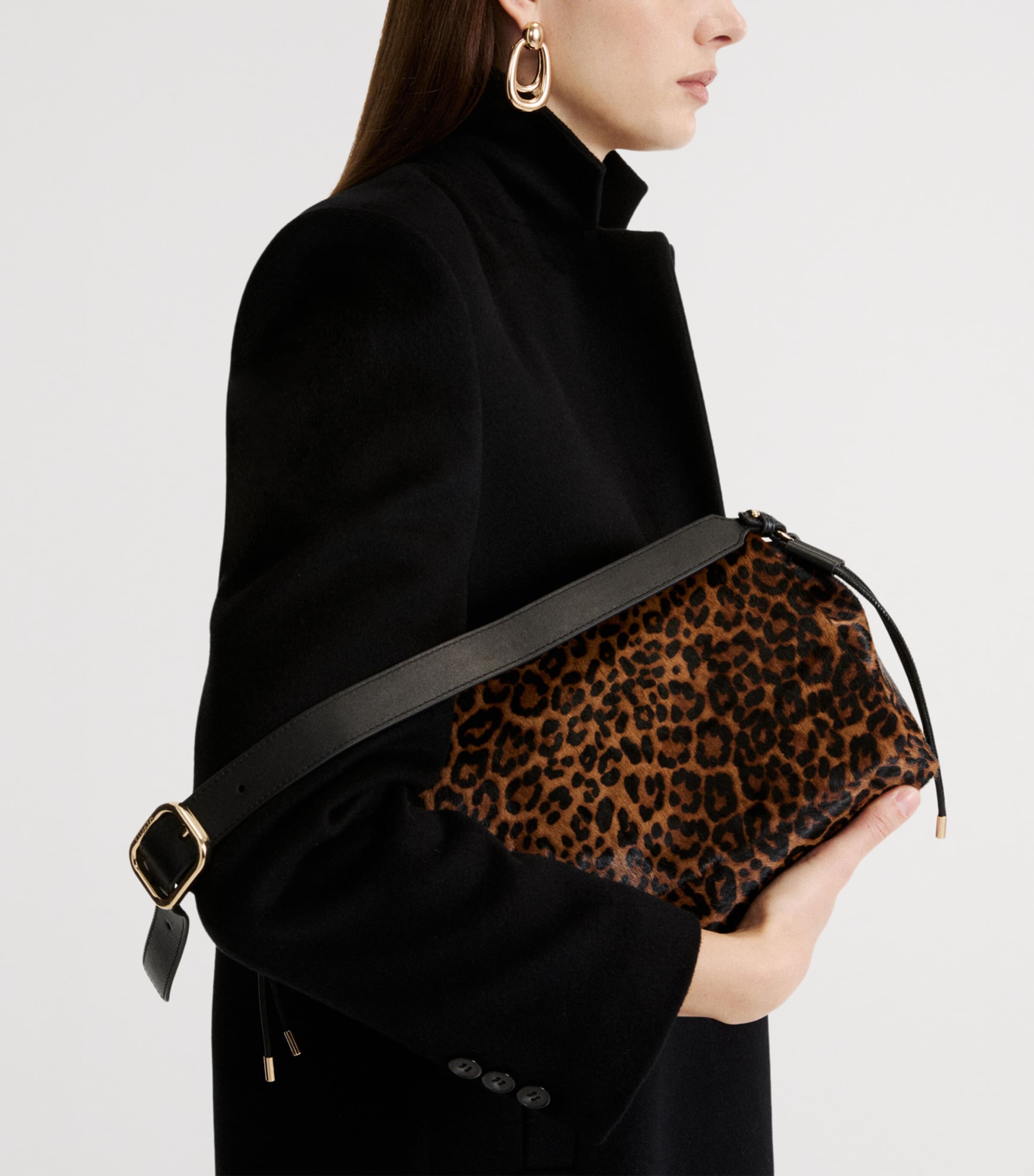 Marella Leather Leopard Print Shoulder Bag Tobacco Image 2