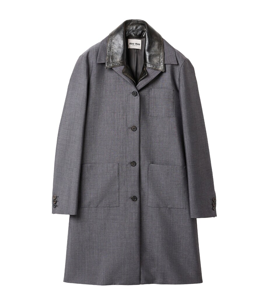 Miu Miu Womens Mohair-Wool Leather-Trim Jacket Grey Image 1