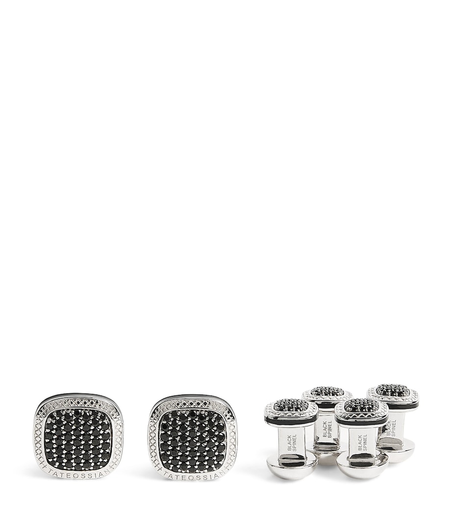 Sterling Silver Signature Cufflinks and Dress Shirt Studs BLACK Image 1