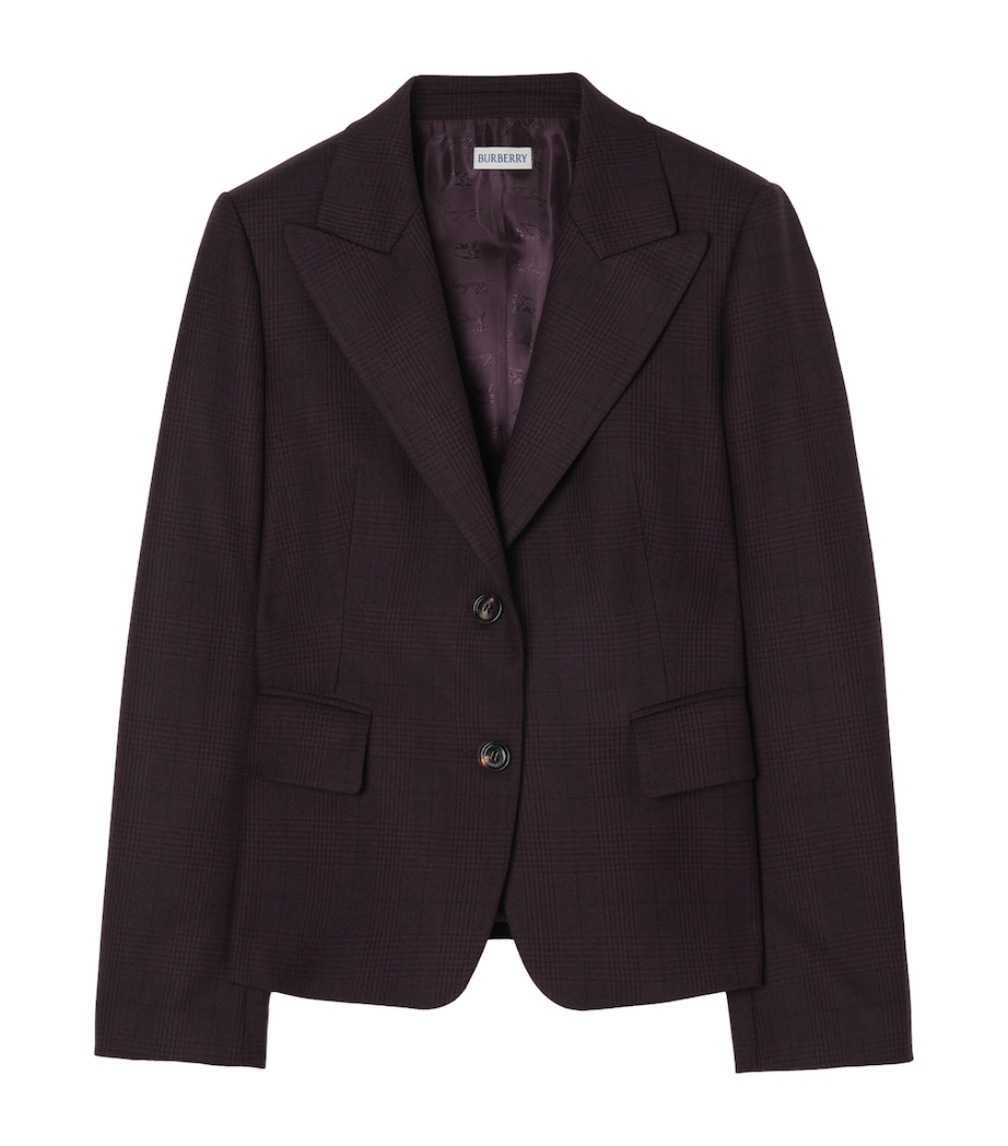 Burberry Womens Wool Check Blazer Dark Pelt Brown Chk Image 1
