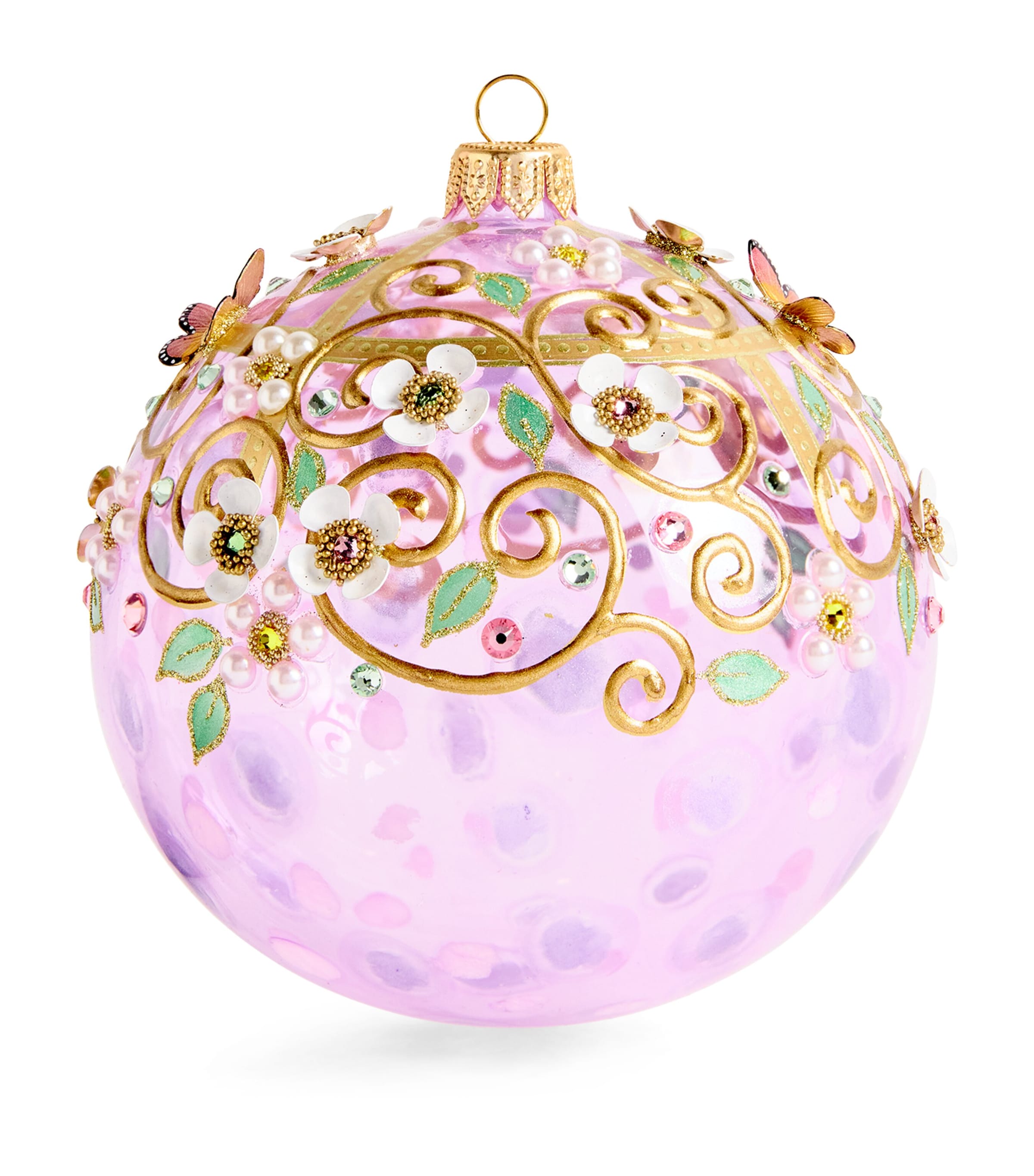 Glitterlab Pink Glass Floral Butterfly Bauble