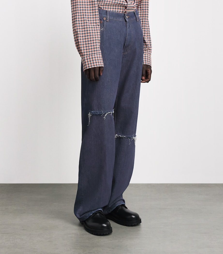 MM6 Maison Margiela Mens Ripped Wide-Leg Jeans Blue Image 4
