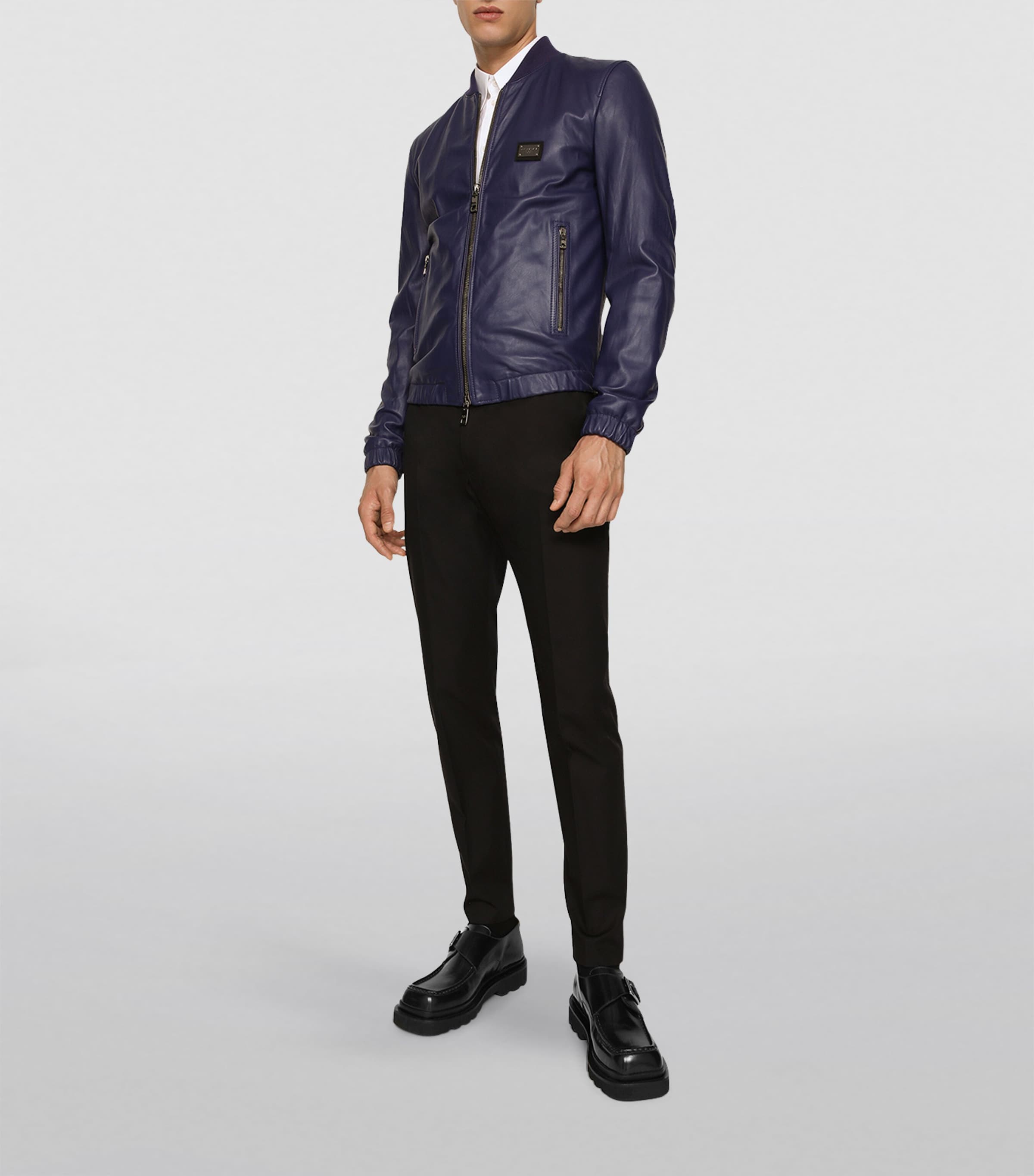 Leather Blouson Jacket B0065-BLUE Image 3