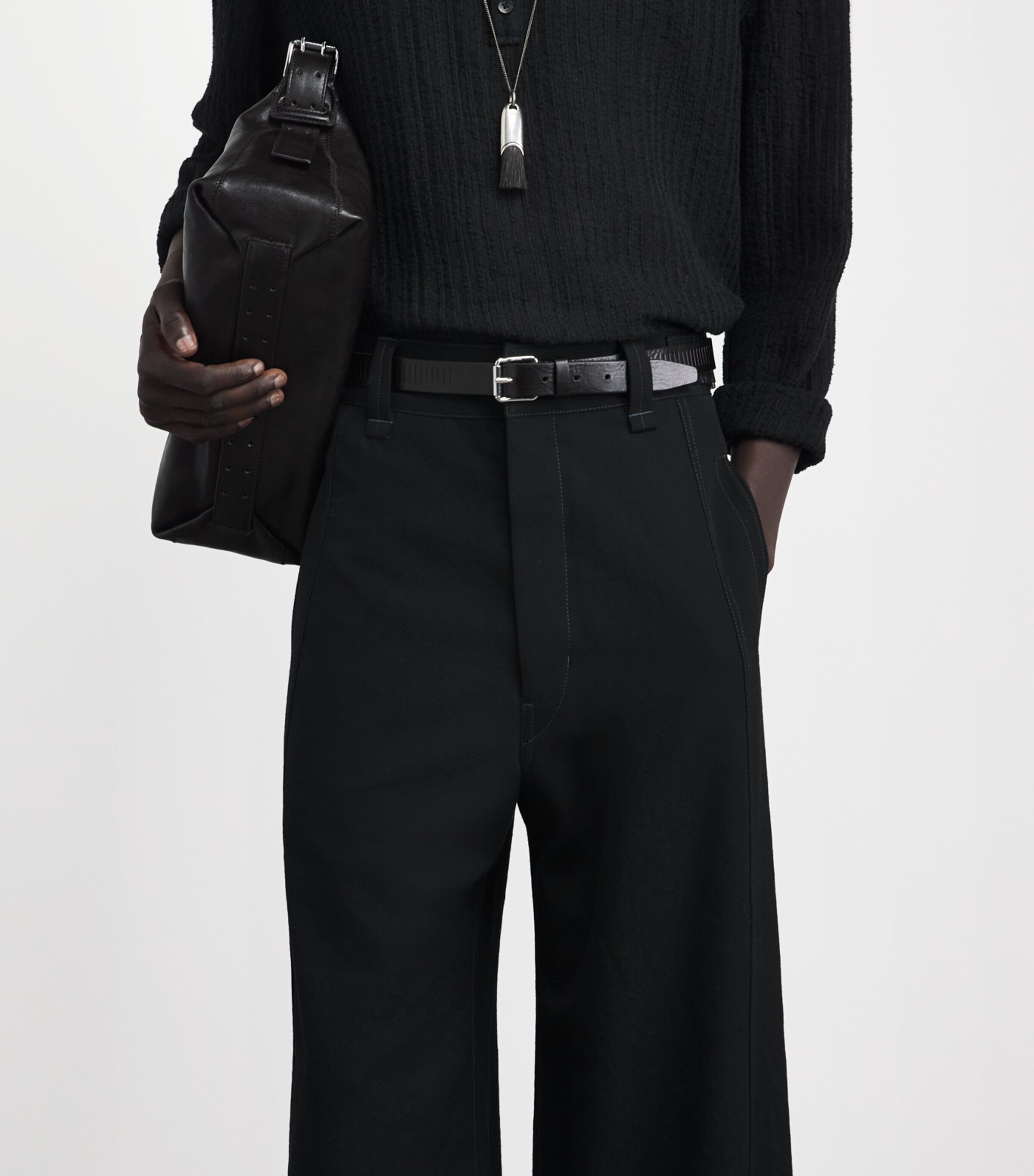 Lemaire Mens Wool Utility Wide-Leg Trousers Black Image 3