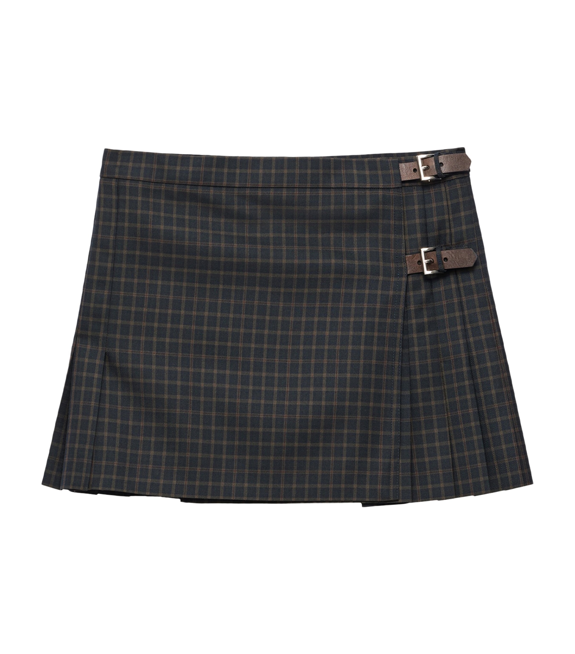 Prada Womens Wool-Blend Check Mini Skirt Blue Image 1