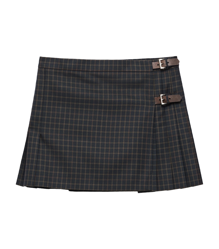 Prada Womens Wool-Blend Check Mini Skirt Blue Image 1