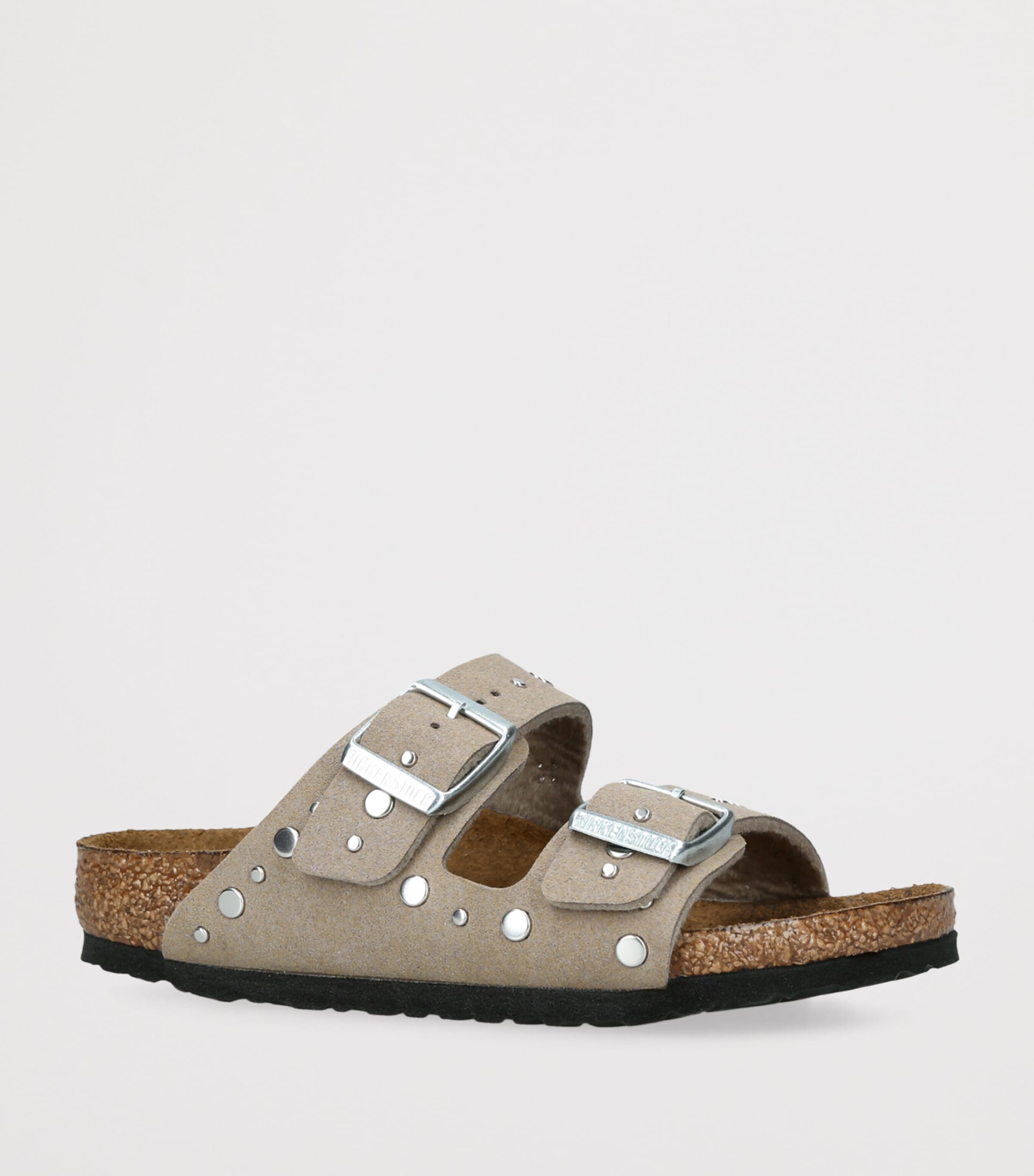 Birkenstock Suede Arizona Rivet-Detail Sandals Taupe Image 3