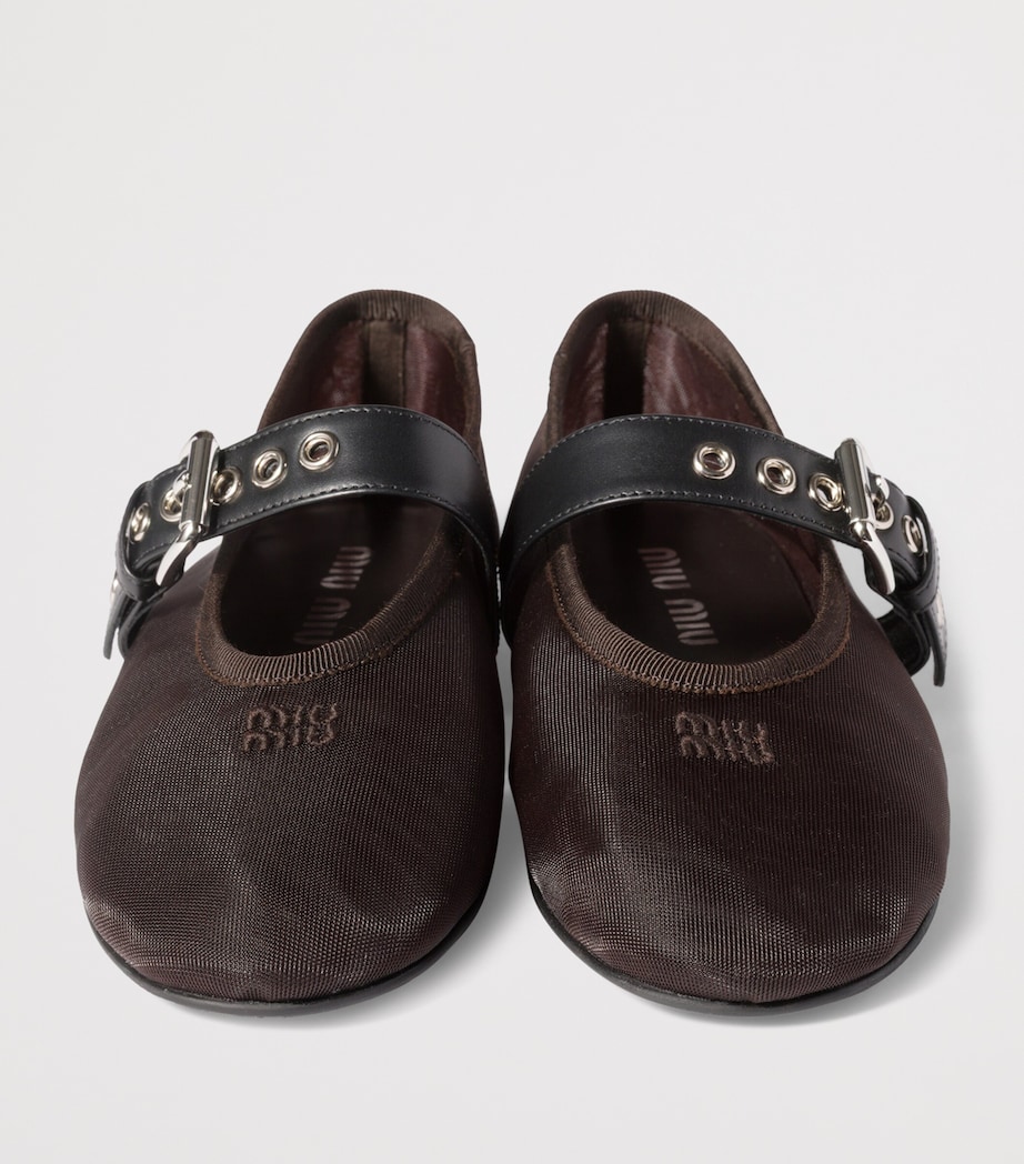 Miu Miu Mesh Leather-Strap Ballet Flats Image 4