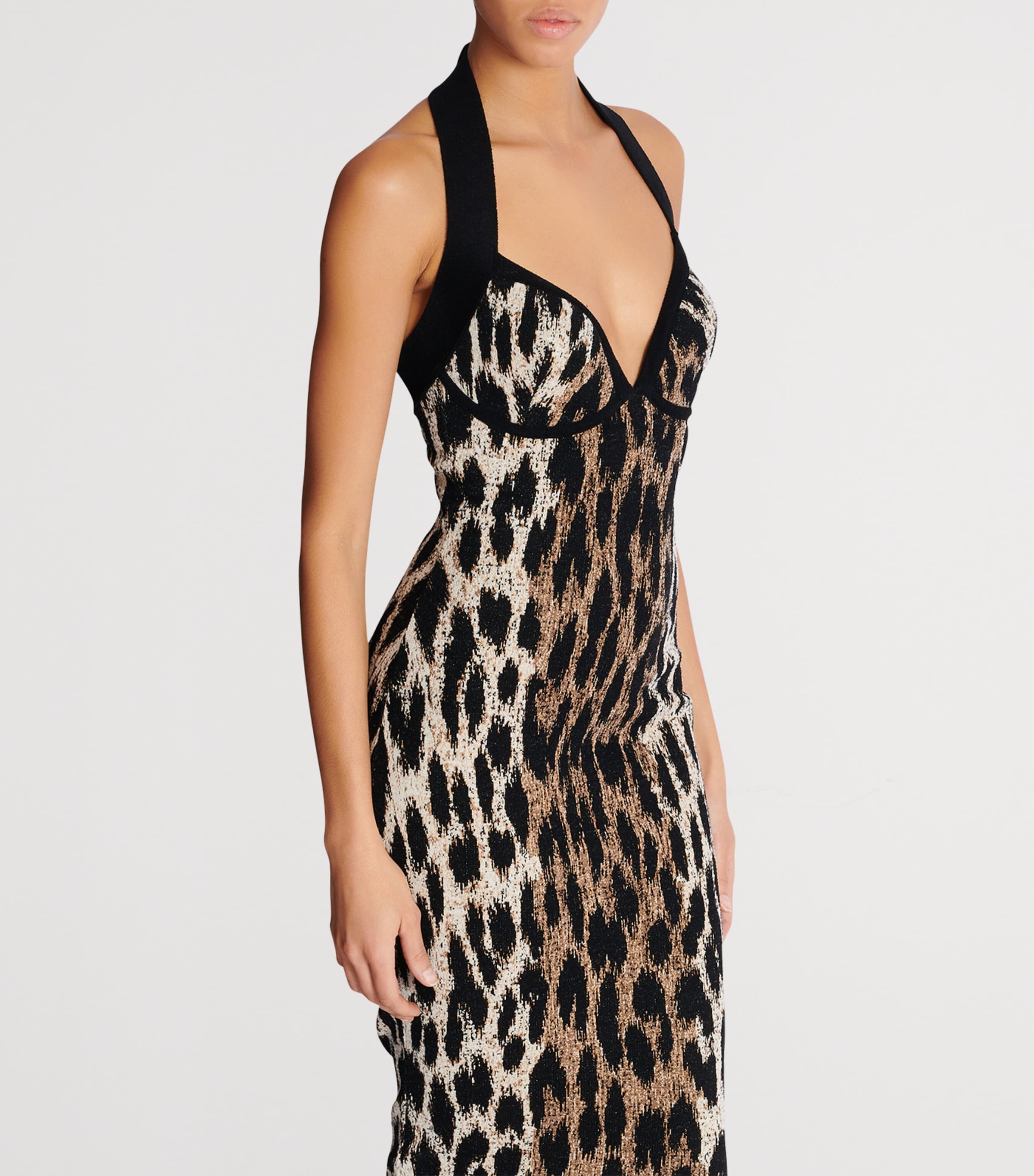 Leopard Jacquard Midi Dress WHI MARRON/NATUREL Image 4