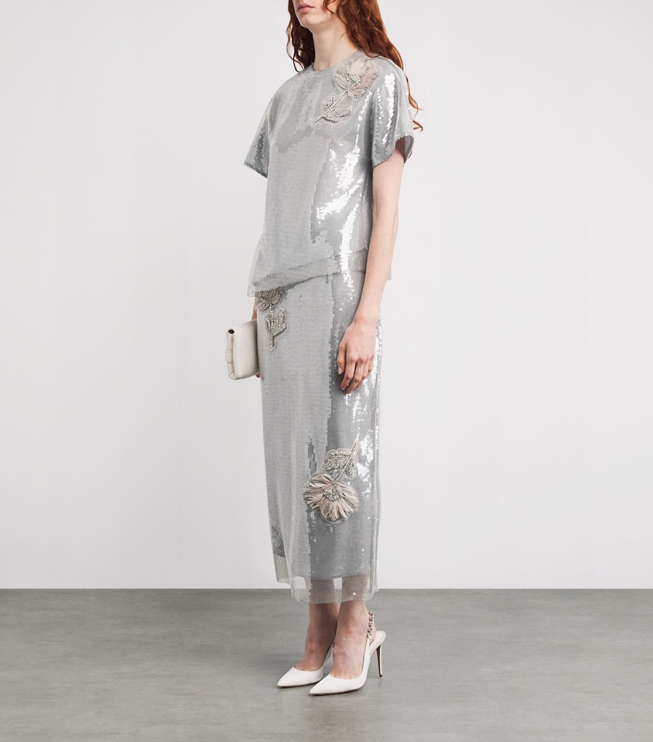 Sequin Floral Sammie Top SILVER Image 2