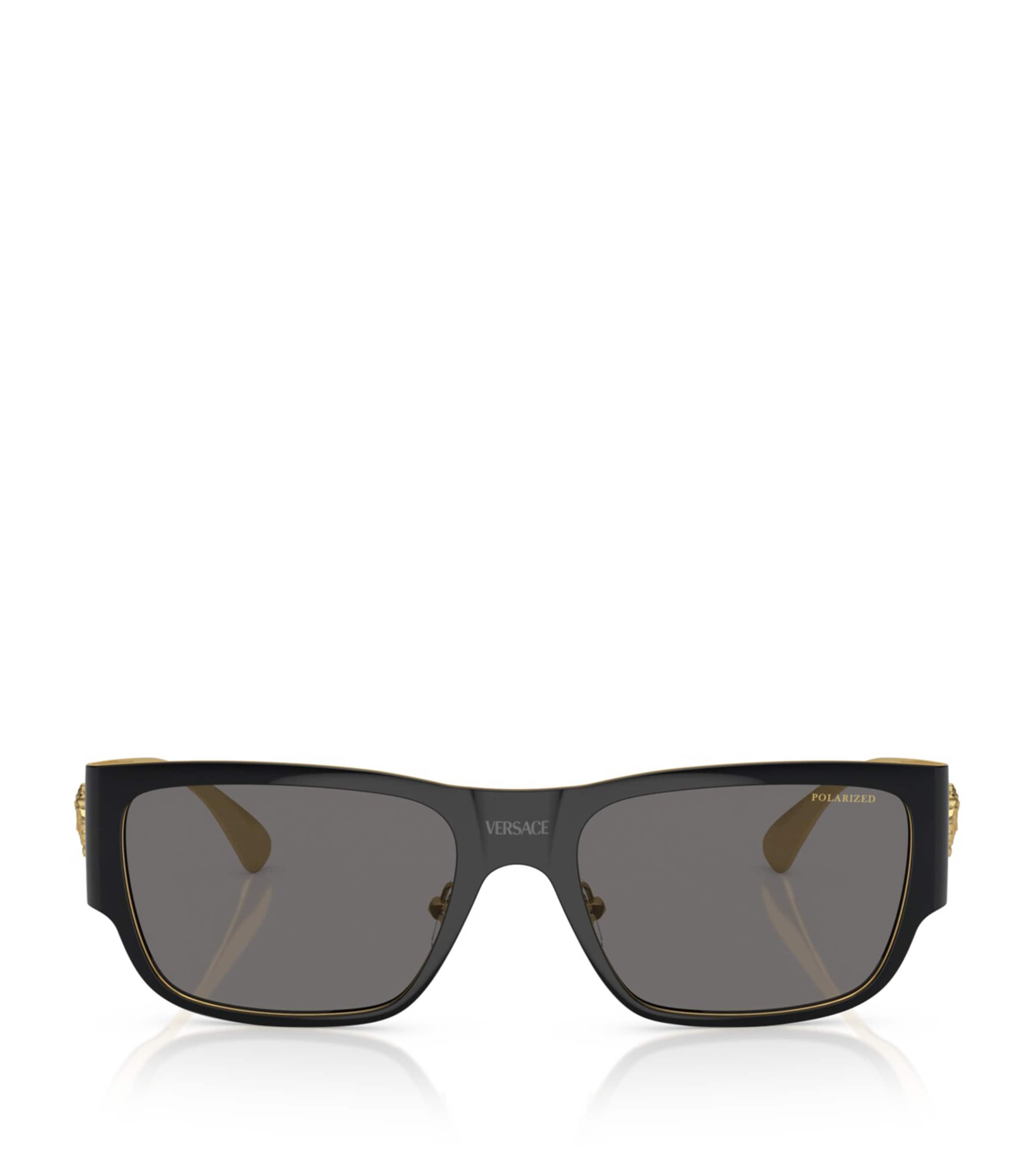 Versace Logo-plaque Rectangle-frame Sunglasses In Black