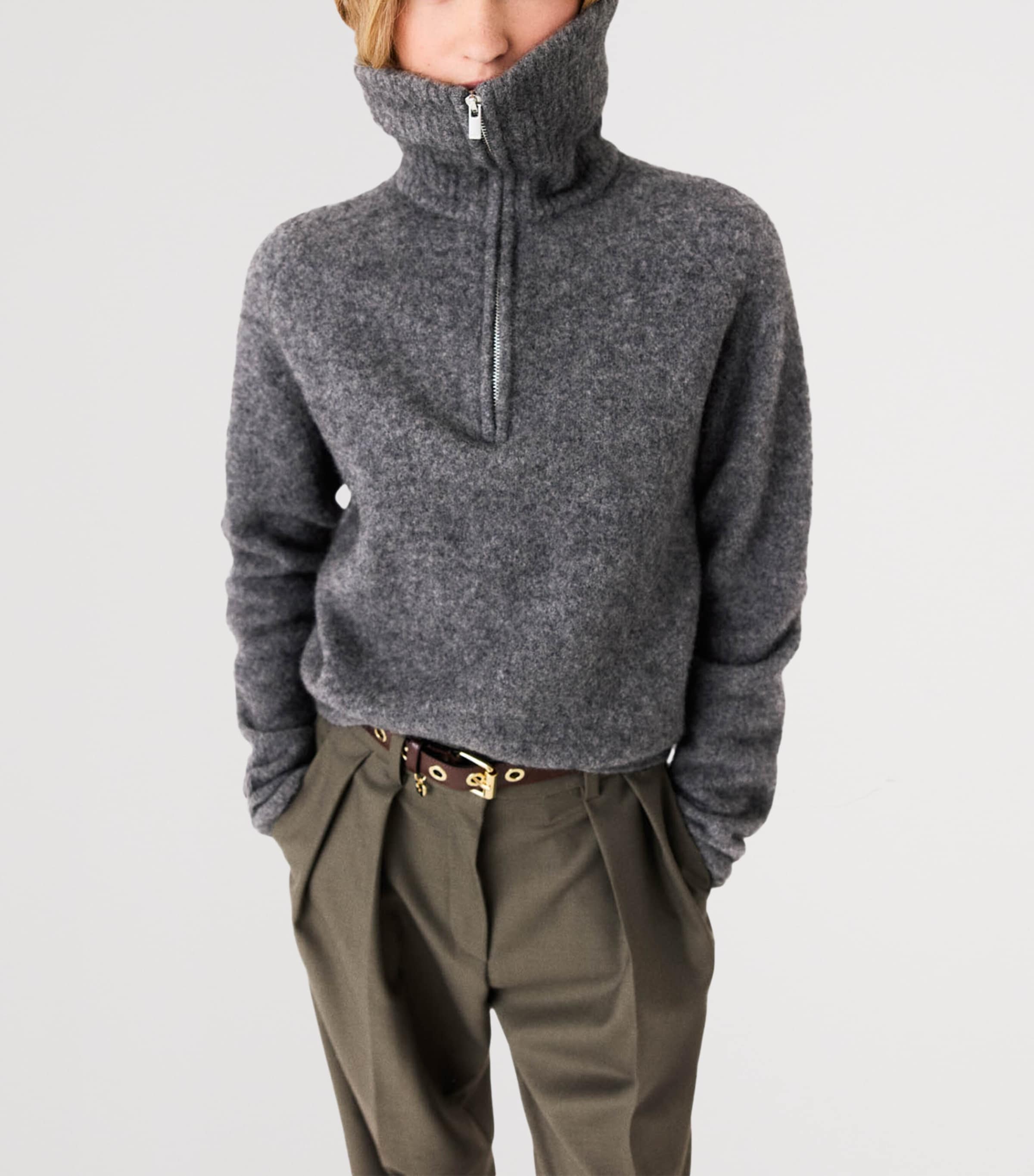 Maje Womens Yak-Blend Quarter-Zip Sweater Grey Image 6