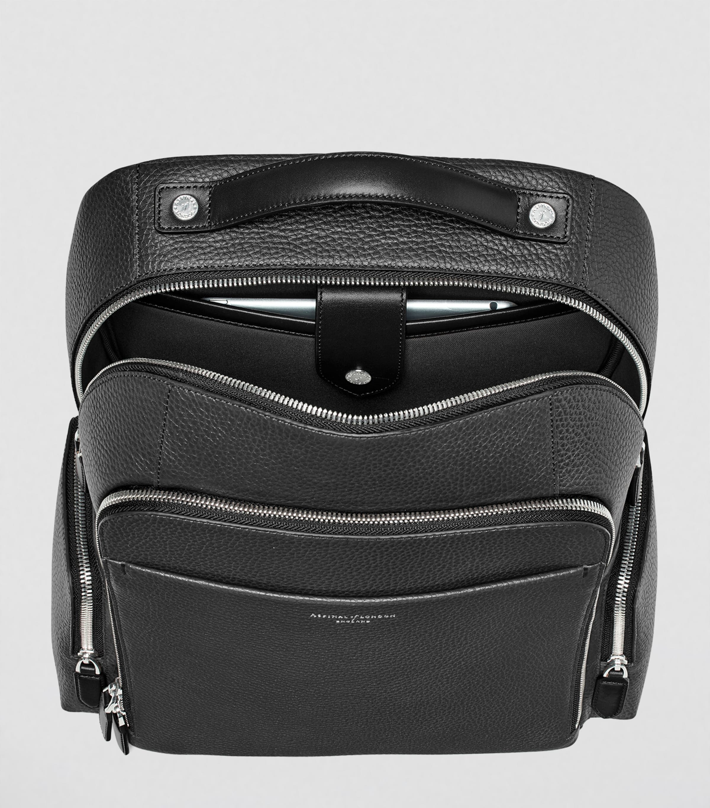 Aspinal Of London Pebble Leather Reporter Zipped Backpack Black Image 9