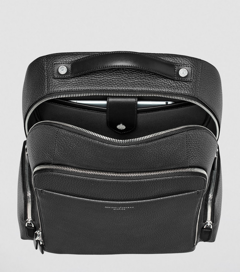 Aspinal Of London Pebble Leather Reporter Zipped Backpack Black Image 9