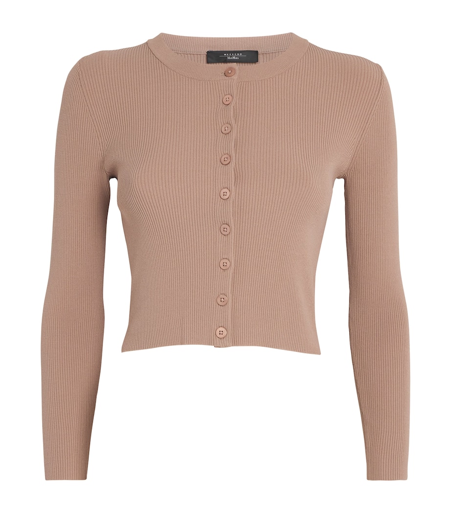 Rib-Knit Cropped Cardigan MARRON GLACE' Image 1