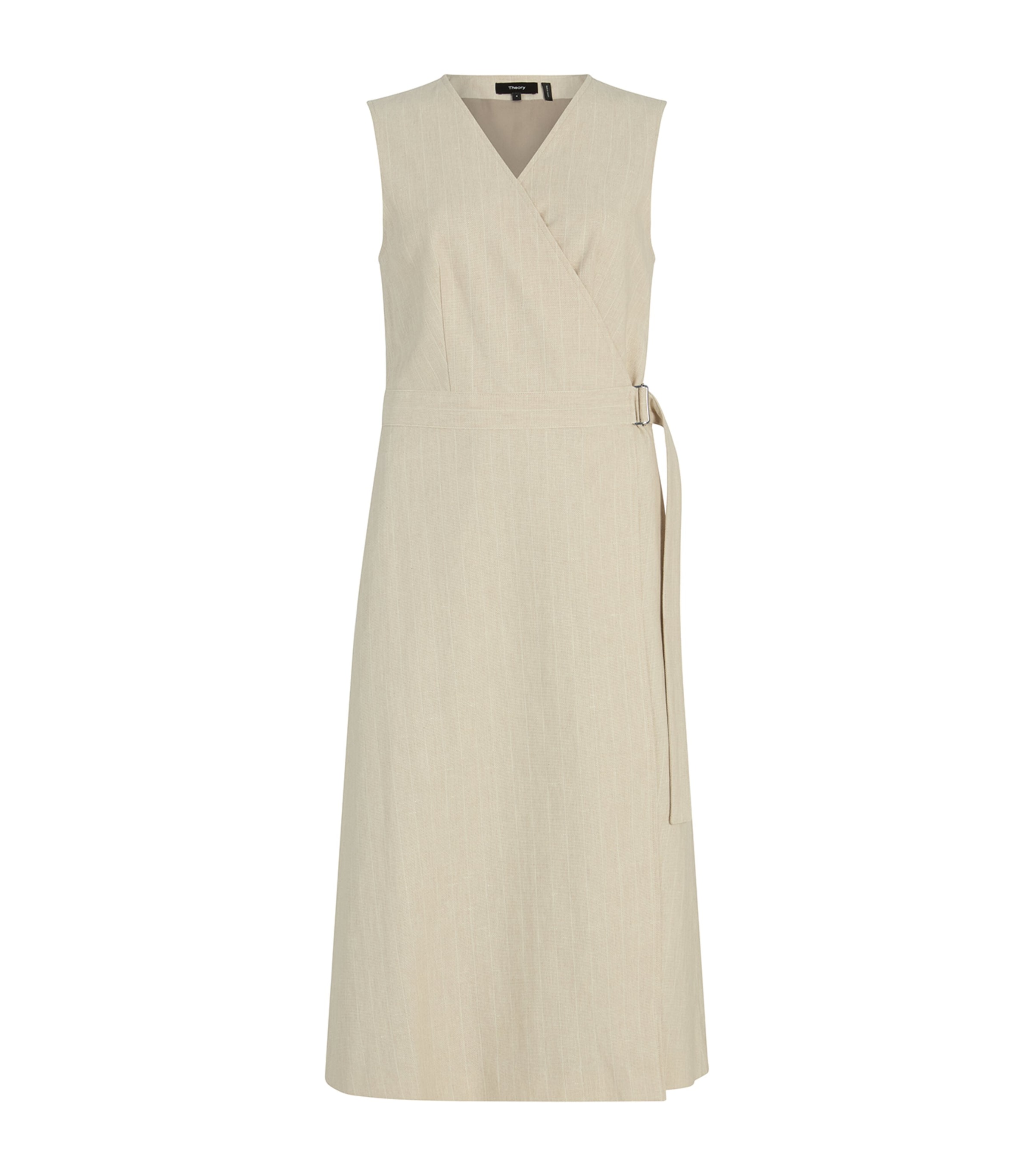 Theory Sleeveless A-line Wrap Dress In Striped Canvas In Neutral