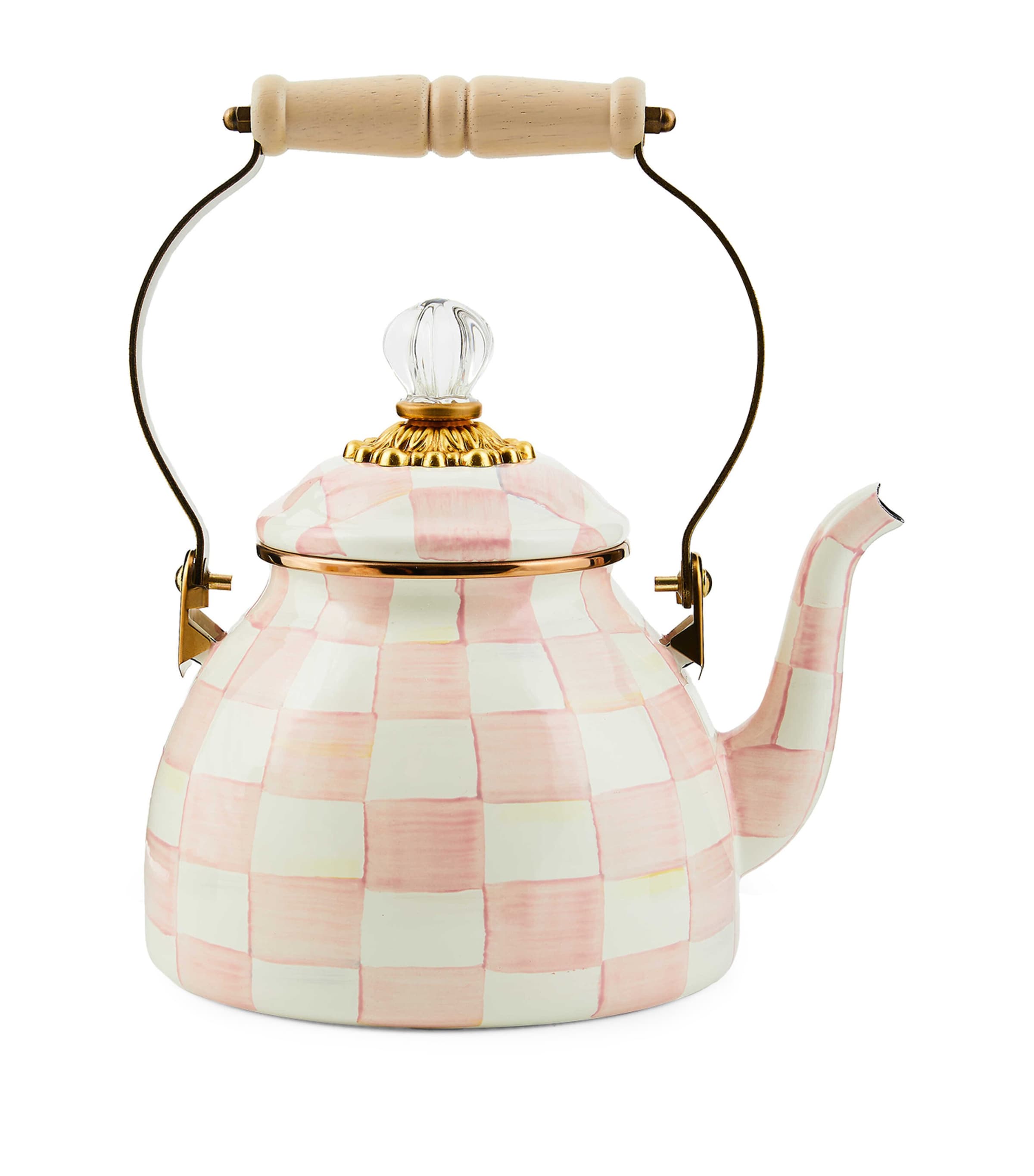 Mackenzie-childs Mackenzie Childs Rosy Check Enameled Steel 3-quart Tea Kettle