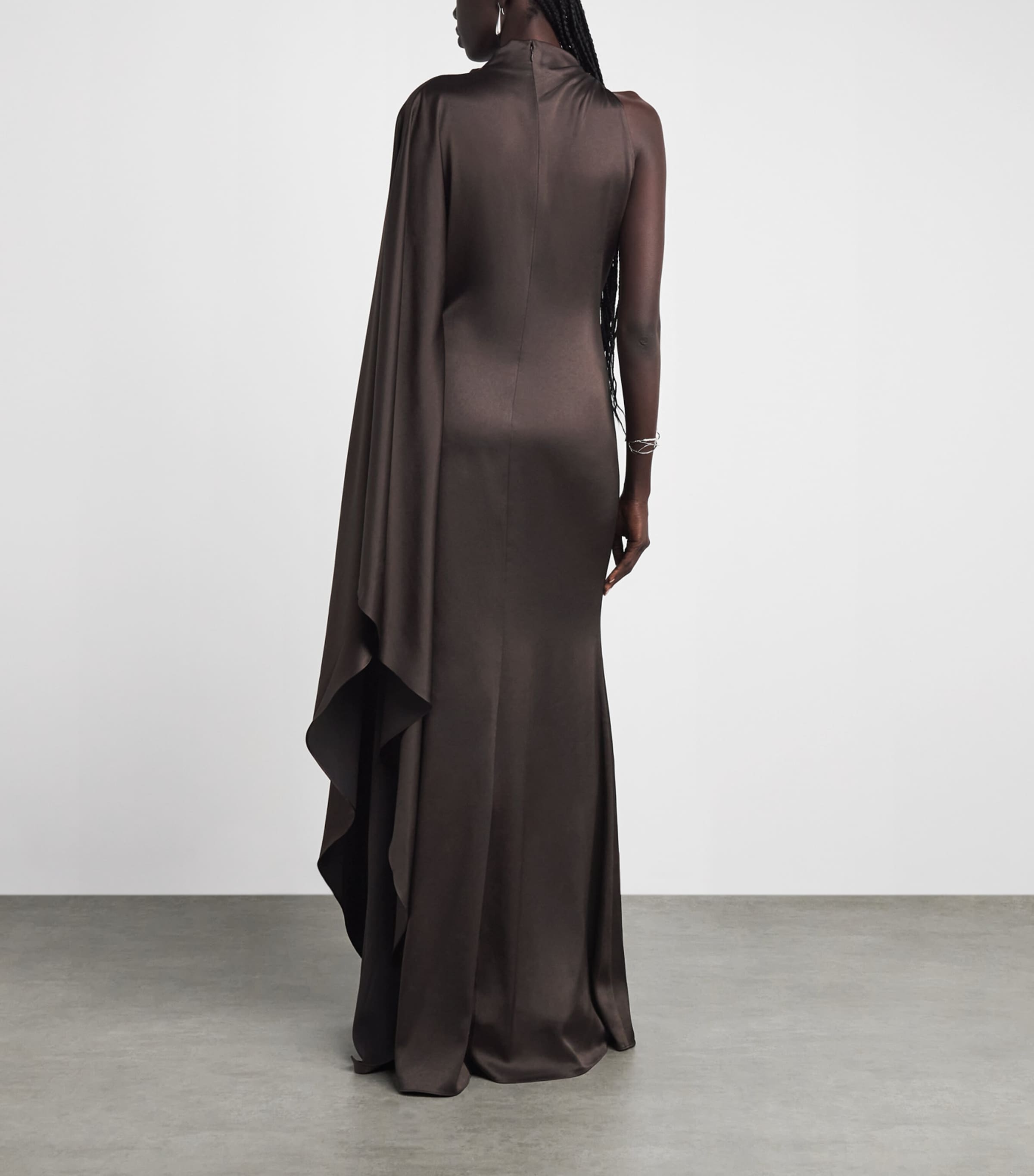 De La Vali Womens Satin One-Shoulder Odaluna Maxi Dress Umber Brown Image 4