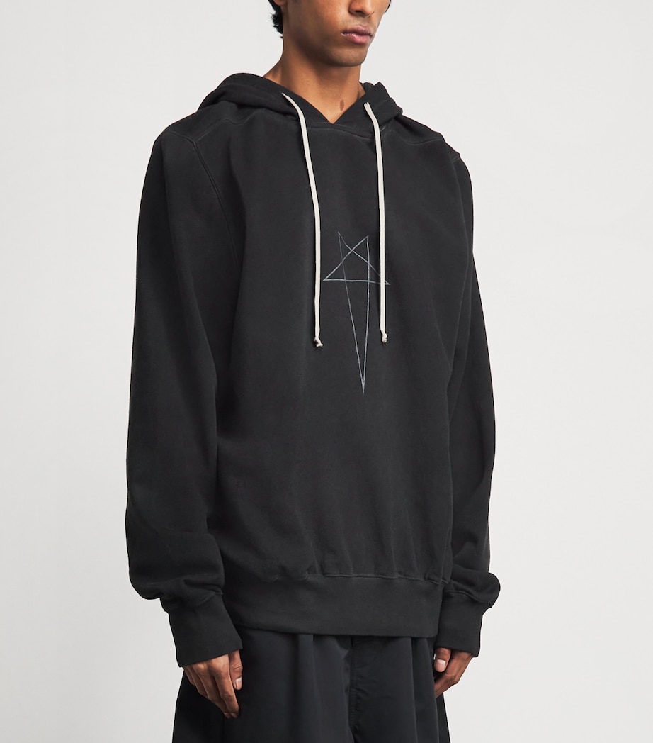 Rick Owens Mens Cotton Pentagram Hoodie Fad Blk/slvr Image 4