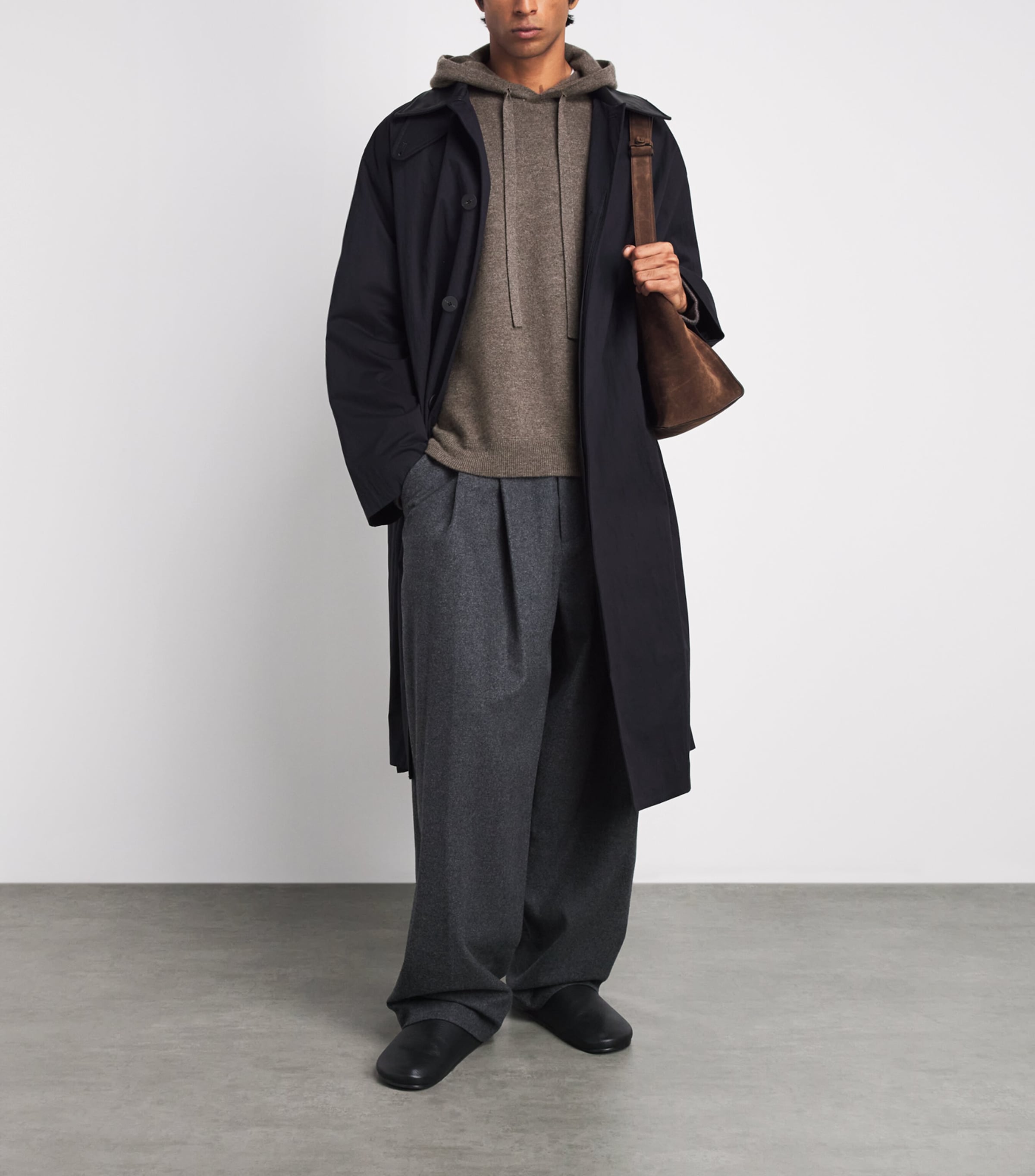 Studio Nicholson Mens Wool-Cashmere Cope Knitted Hoodie Mouse Image 2