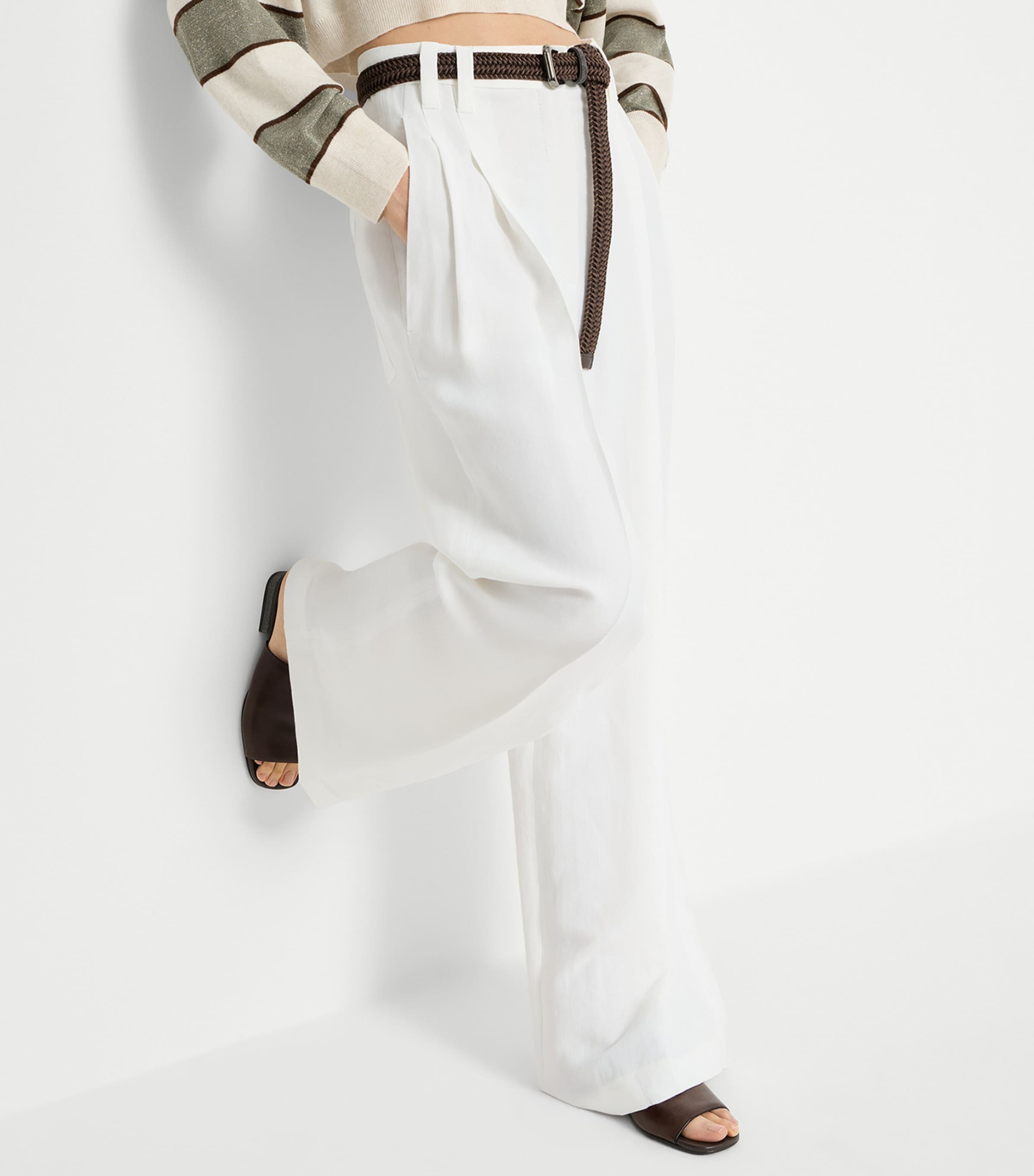 Brunello Cucinelli Womens Twill Wide-Leg Trousers Image 4