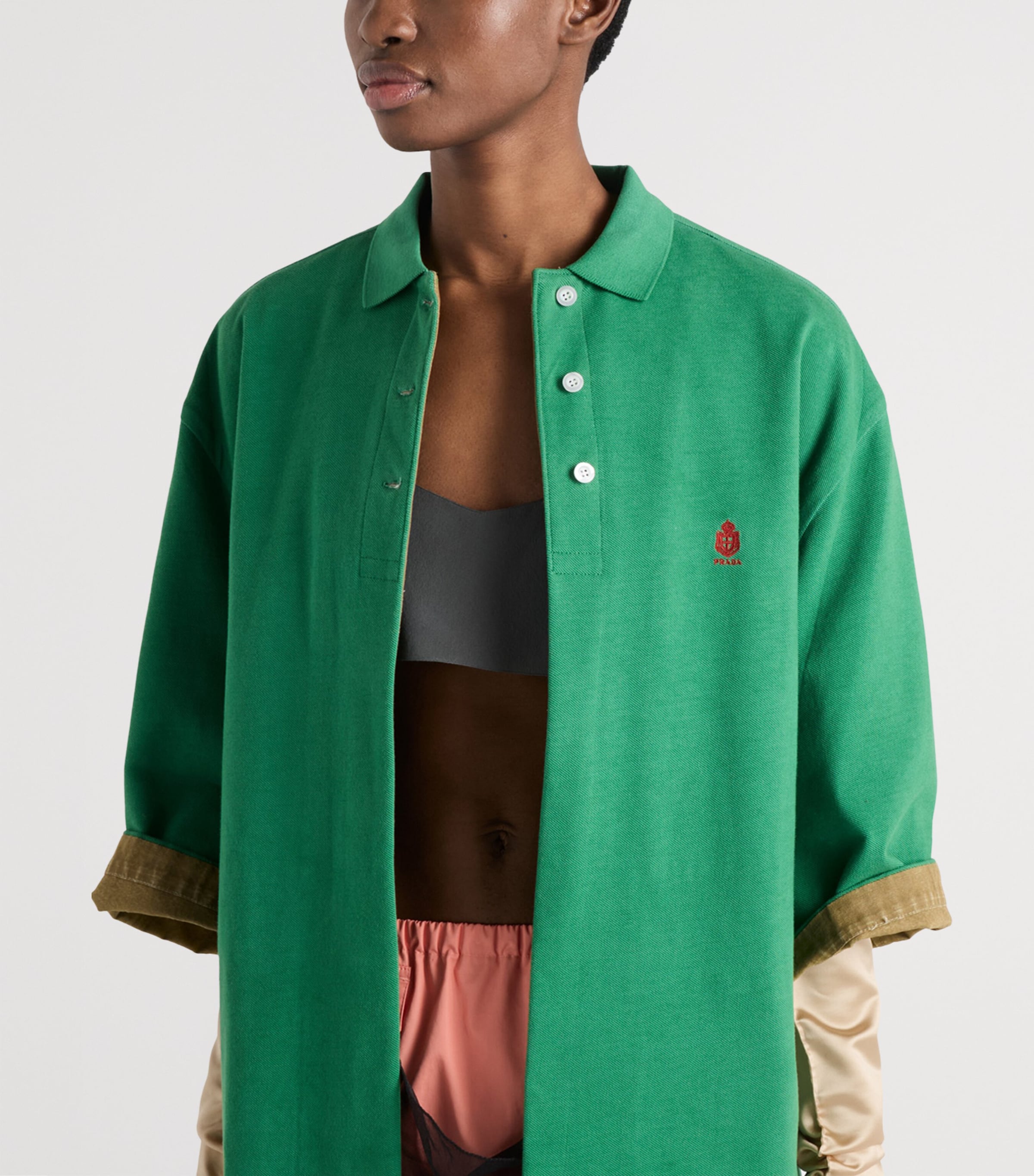 Prada Womens Old Piqué Blouson Jacket Green Image 3