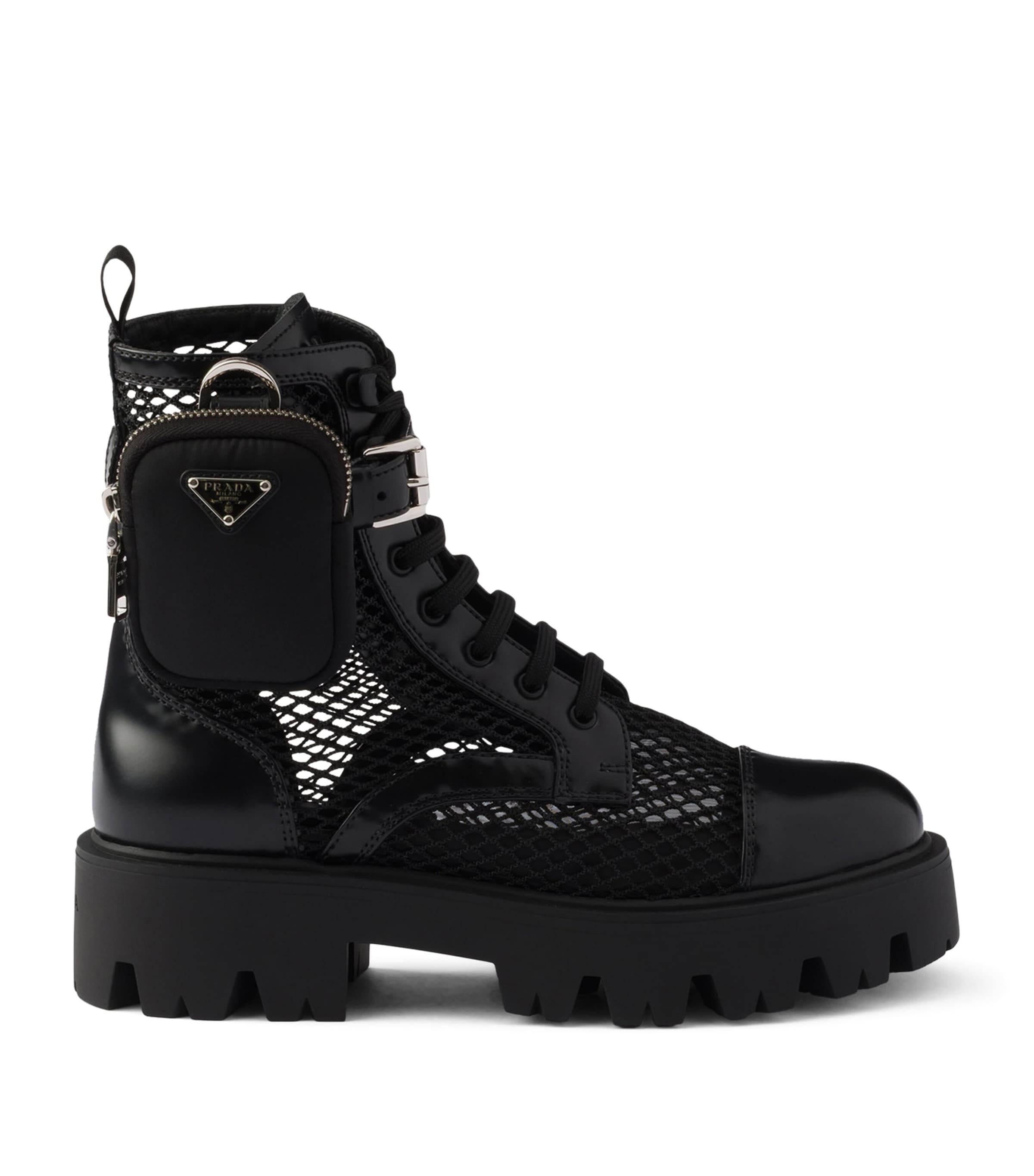 Mesh and Leather Monolith Boots with Pouch F0002 Image 1
