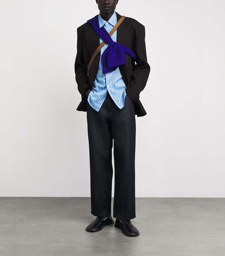 Auralee Mens Cotton-Silk Stripe Shirt Sax Blue Stripe Image 2