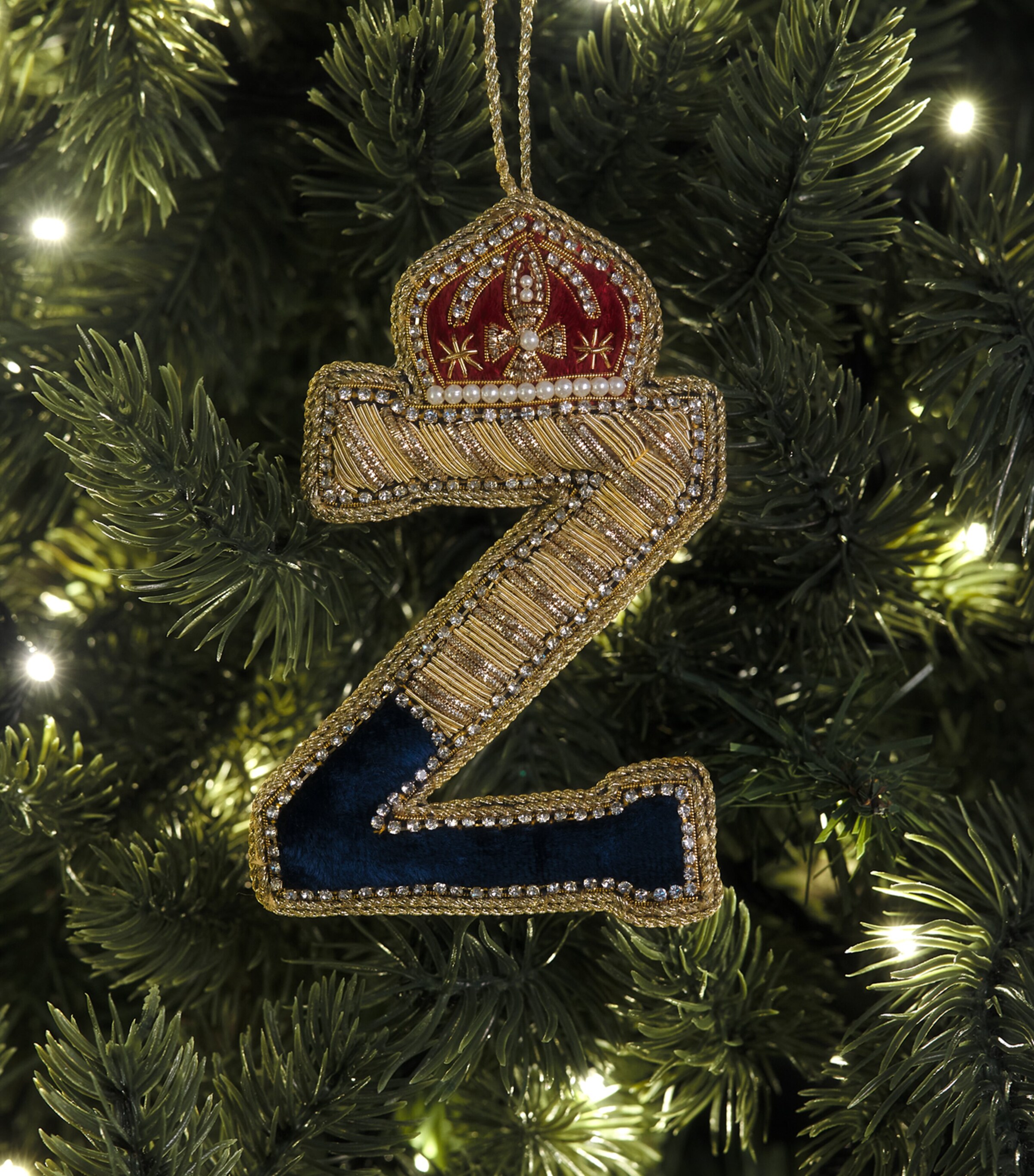 Tinker Tailor Letter Z Tree Decoration Navy, Gold & Wine Image 3