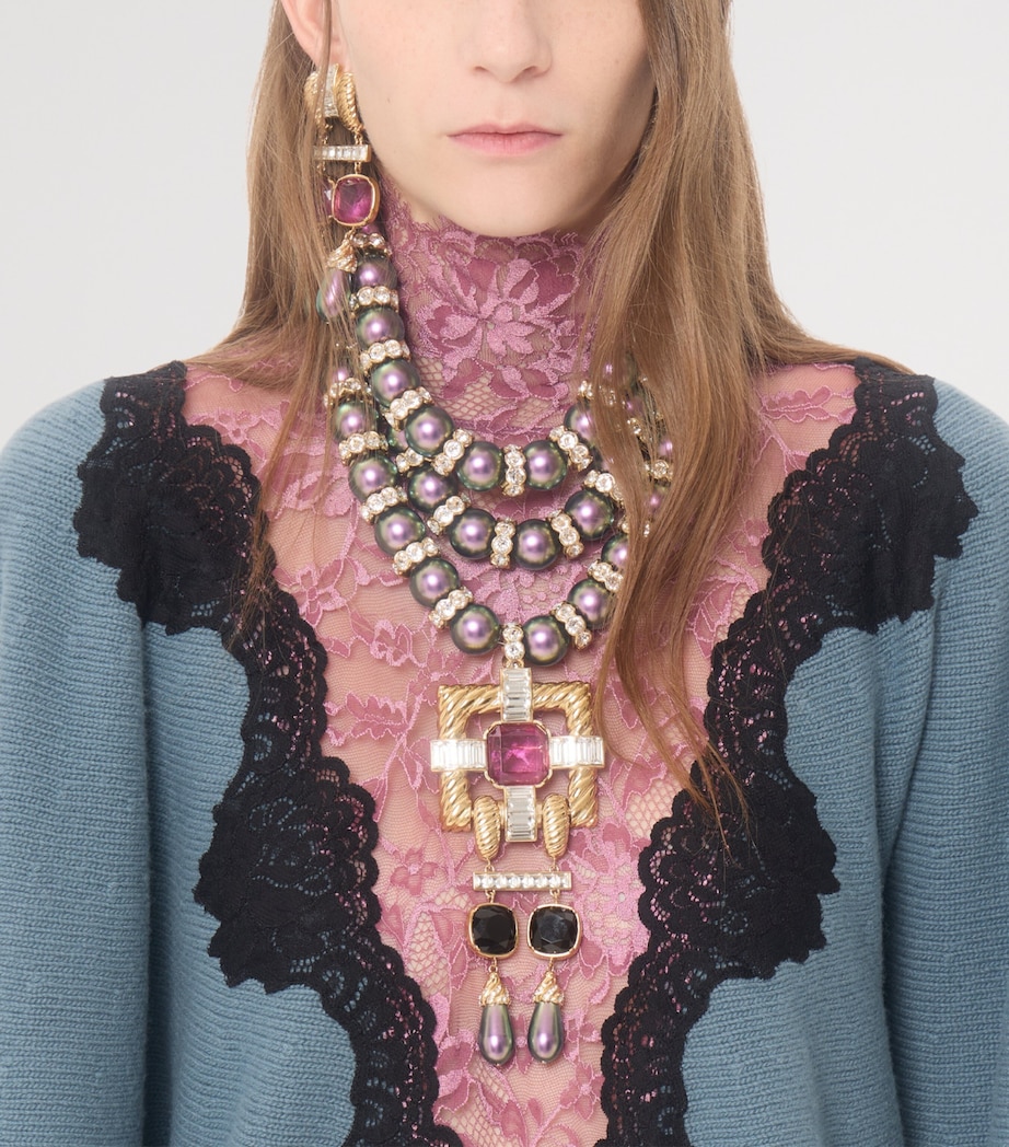 Valentino Womens Wool-Lace High-Neck Sweater Image 7