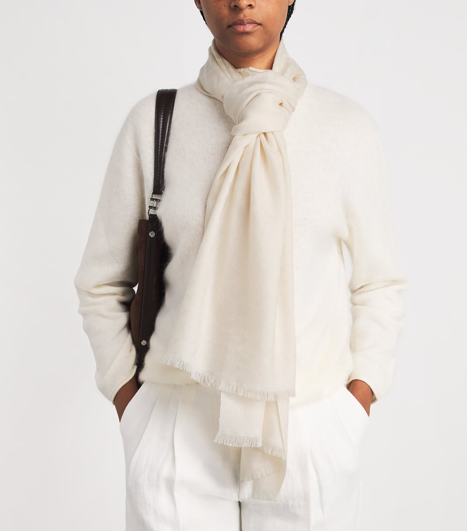 Harrods Wool Jacquard Scarf Ivory Image 2