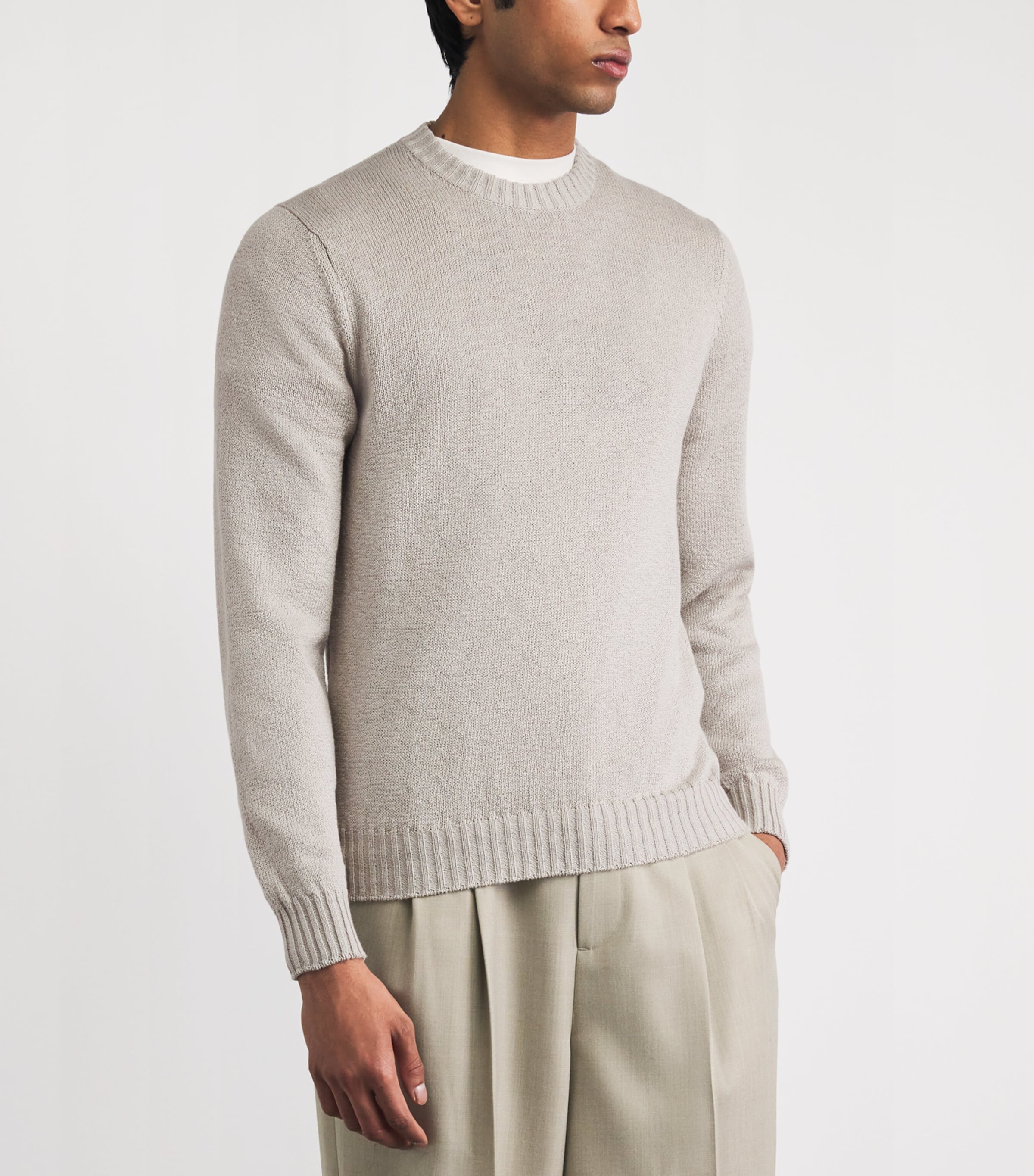 Fioroni Cashmere Mens Cotton Crew-Neck Sweater Avorio Image 4