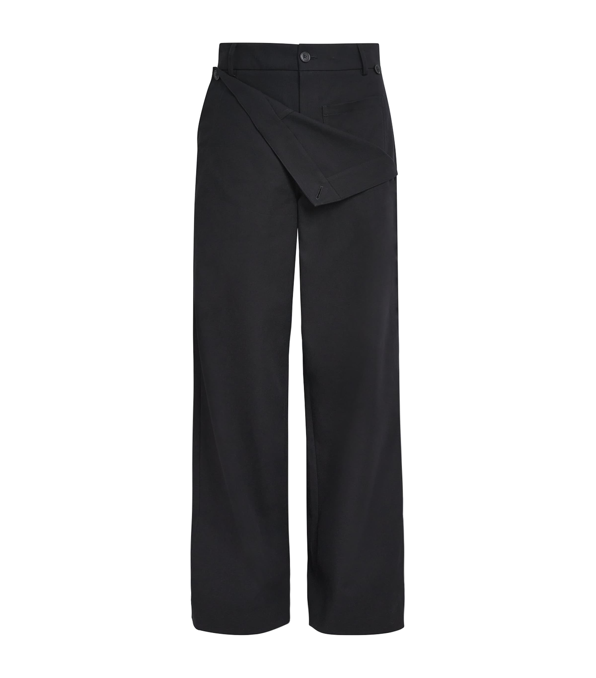 Dries Van Noten Cotton-blend Fold-over Wide-leg Trousers In Black