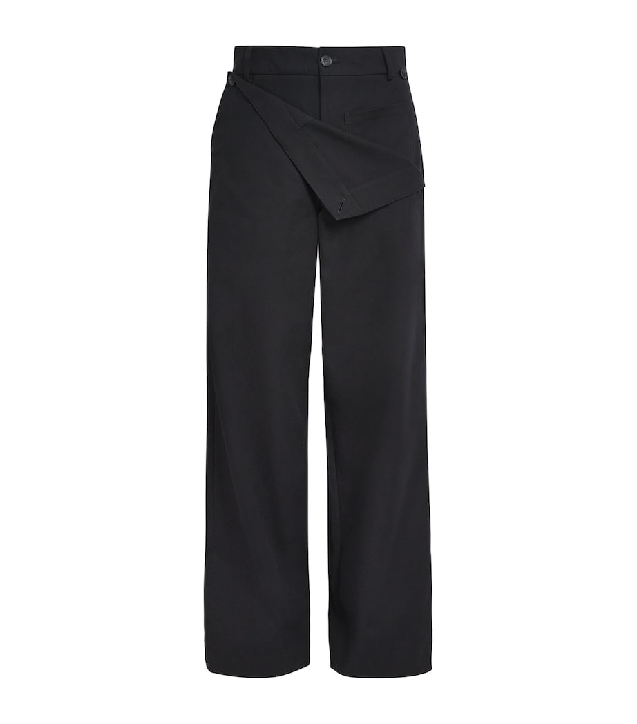 Cotton-Blend Fold-Over Wide-Leg Trousers BLACK Image 1