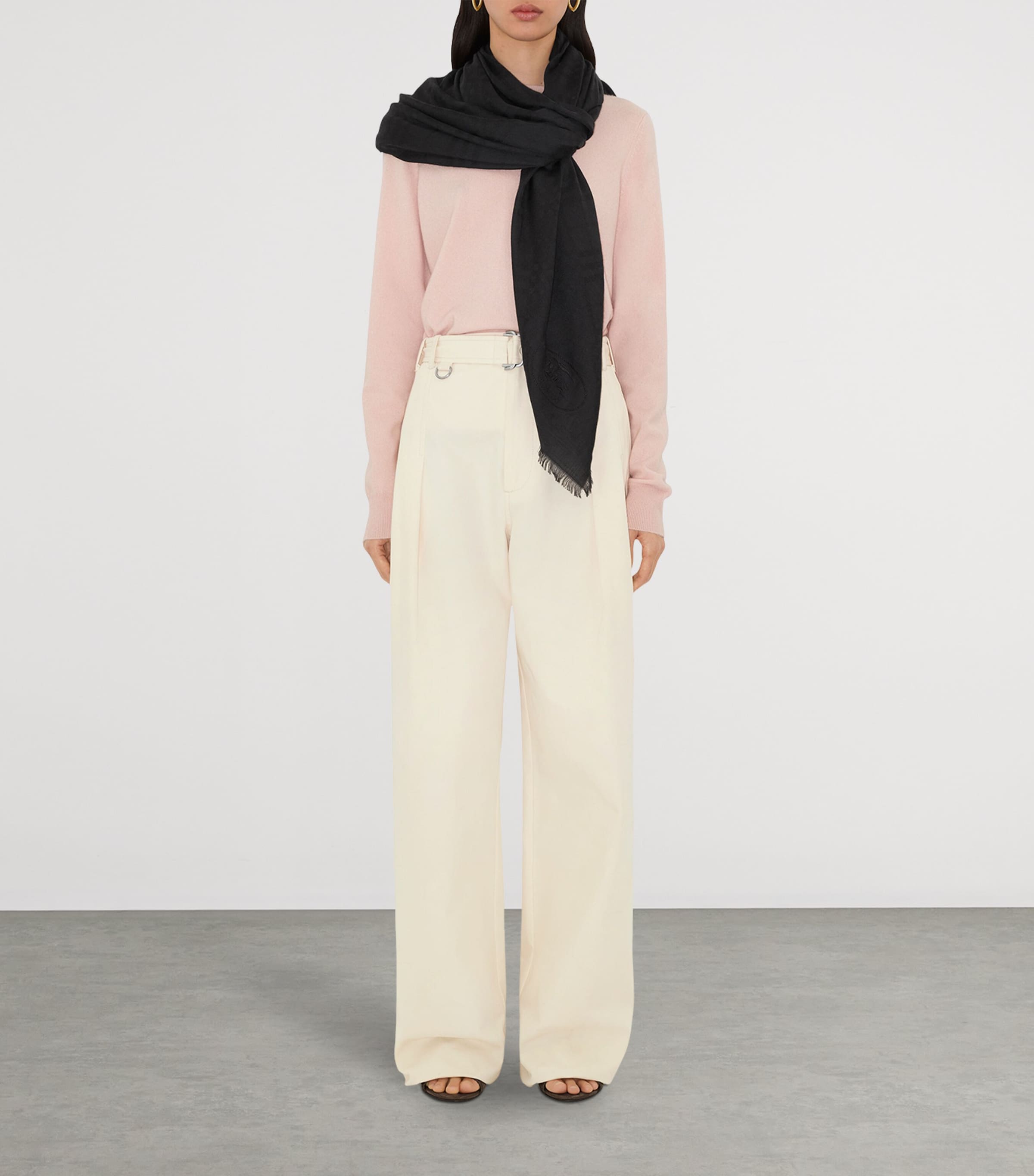 Wool-Silk Wide Check Scarf BLACK Image 3