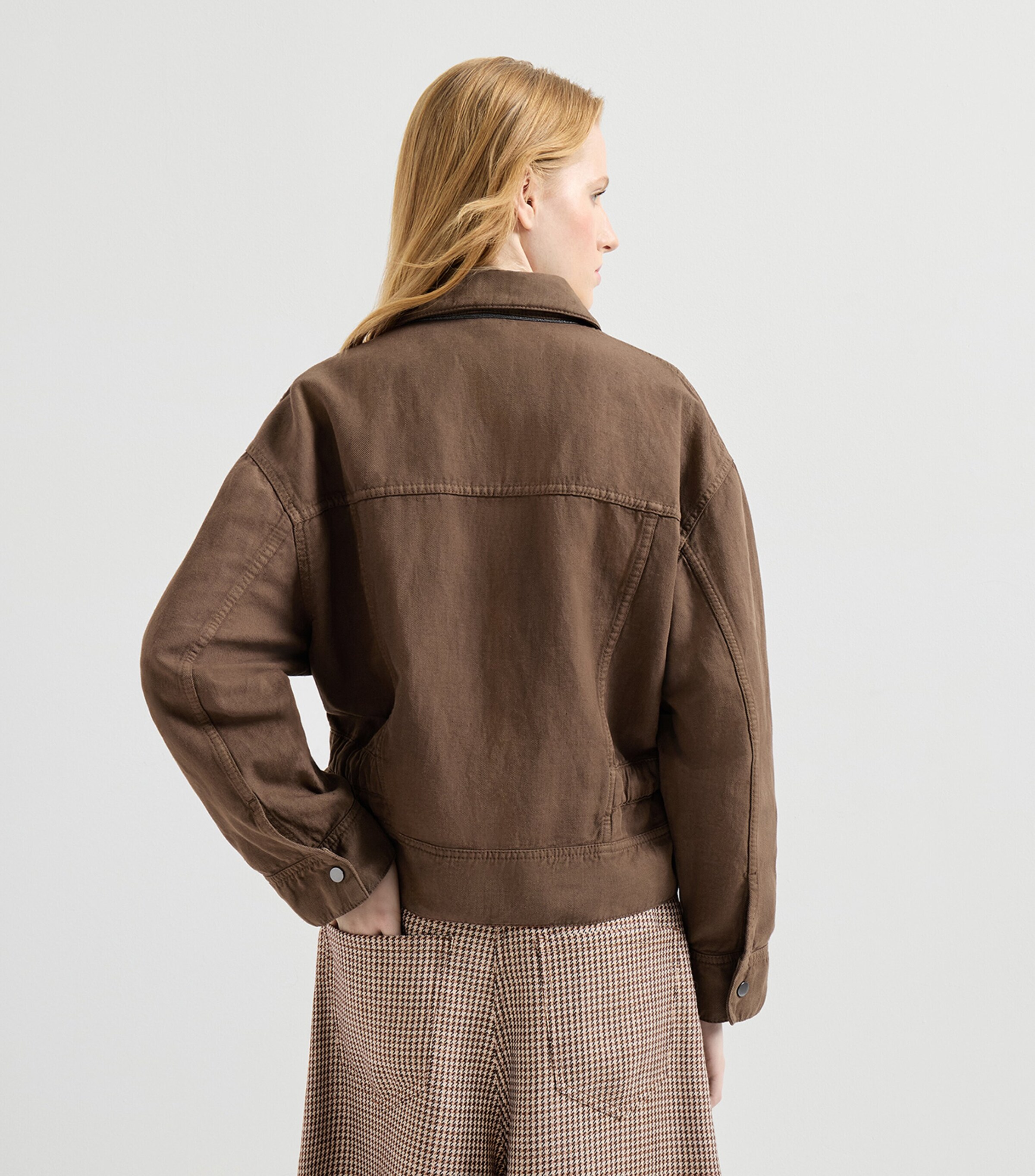 Brunello Cucinelli Womens Cotton-Linen Waist-Tie Jacket Dark Brown Image 5