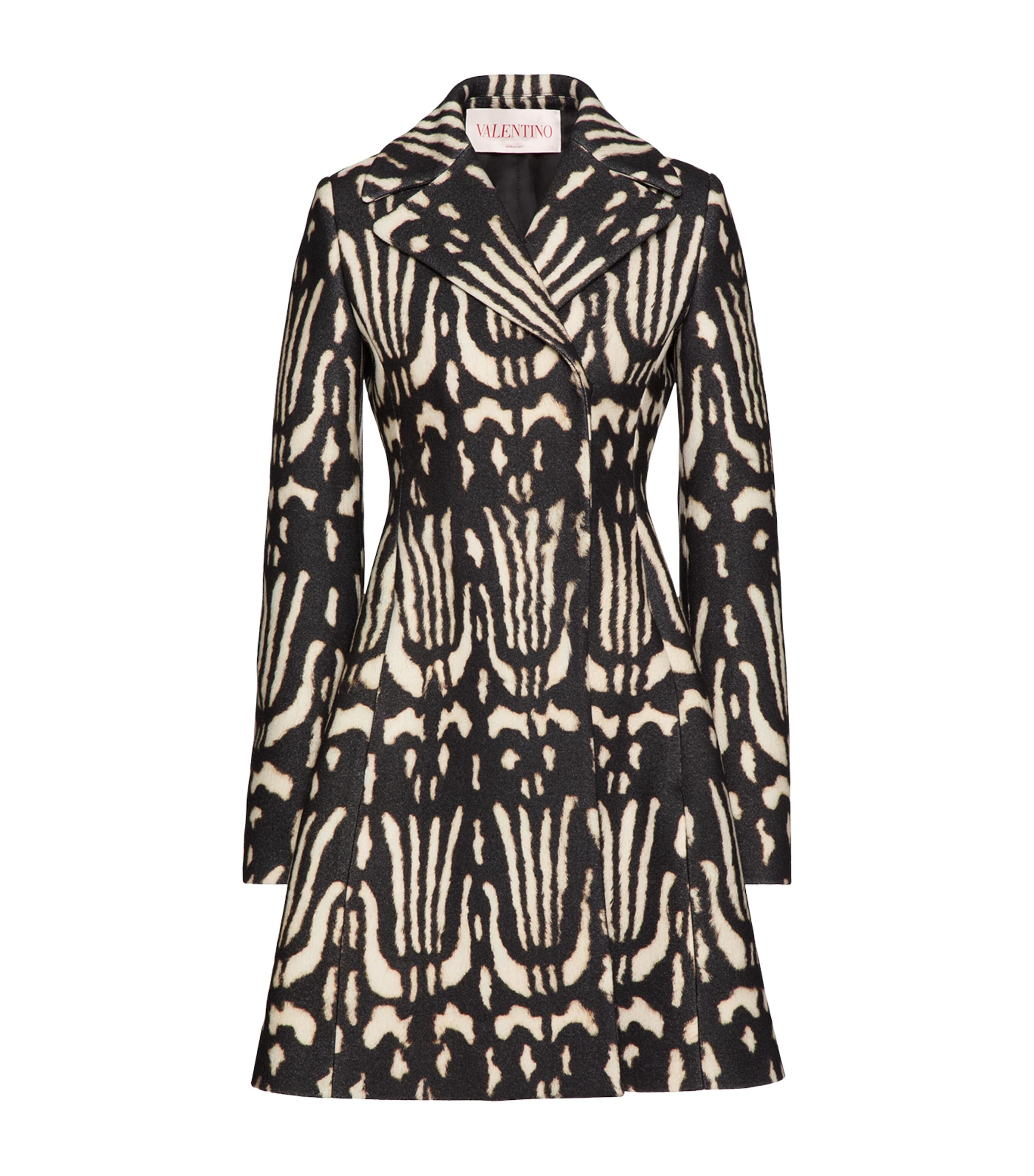 Valentino Wild-print Wool Double-breasted A-line Coat In Blackivory