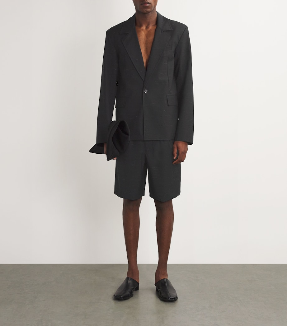 Wool-Linen Heathered Tailored Shorts BLACK Image 6