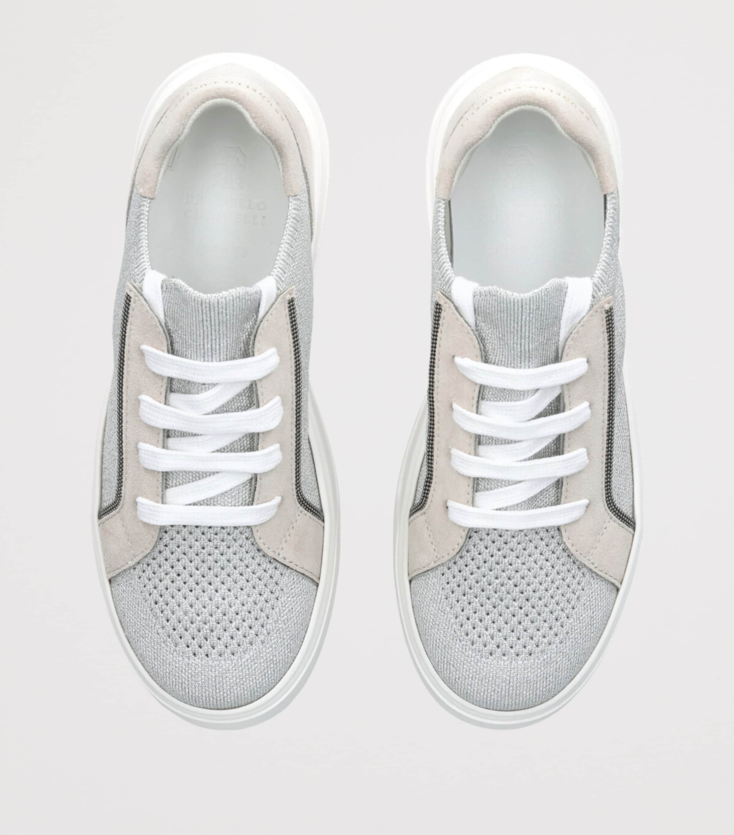 Brunello Cucinelli Suede And Knit Monili-Detail Sneakers Grey Image 4