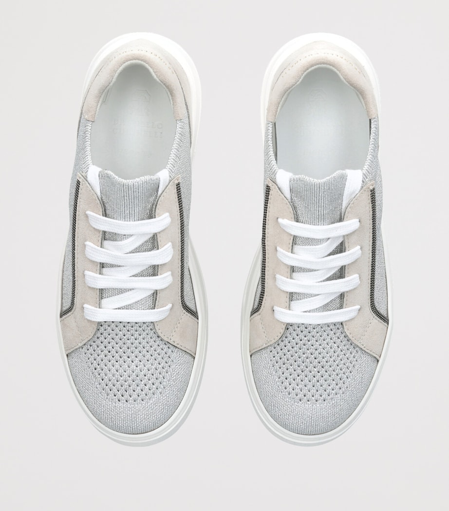 Suede And Knit Monili-Detail Sneakers GREY Image 4