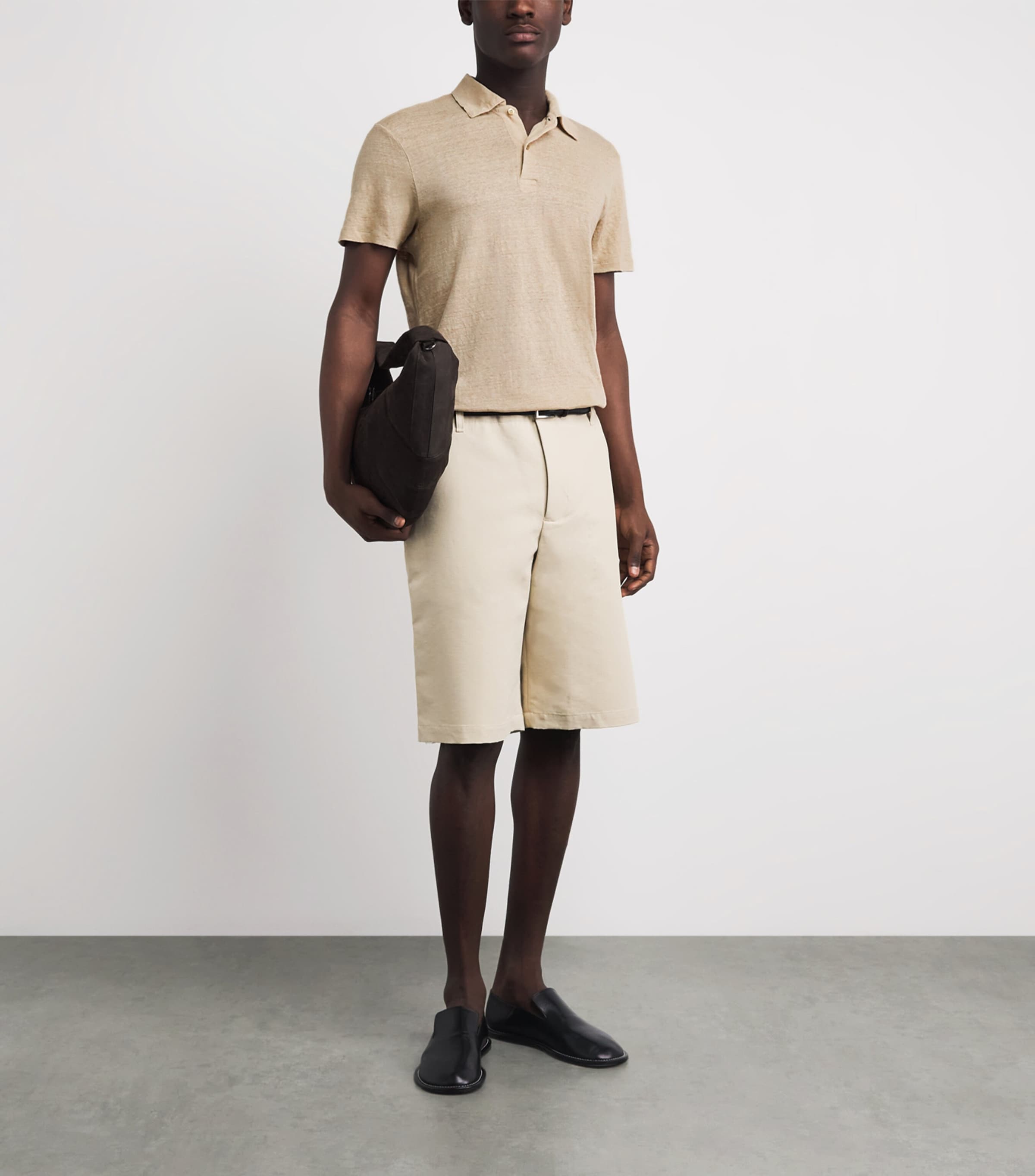Sandro Paris Mens Linen Polo Shirt Sand Image 2