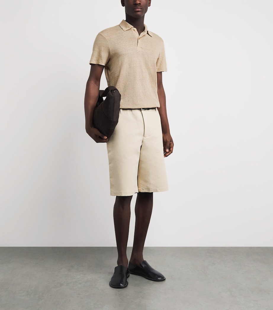 Sandro Paris Mens Linen Polo Shirt Sand Image 2