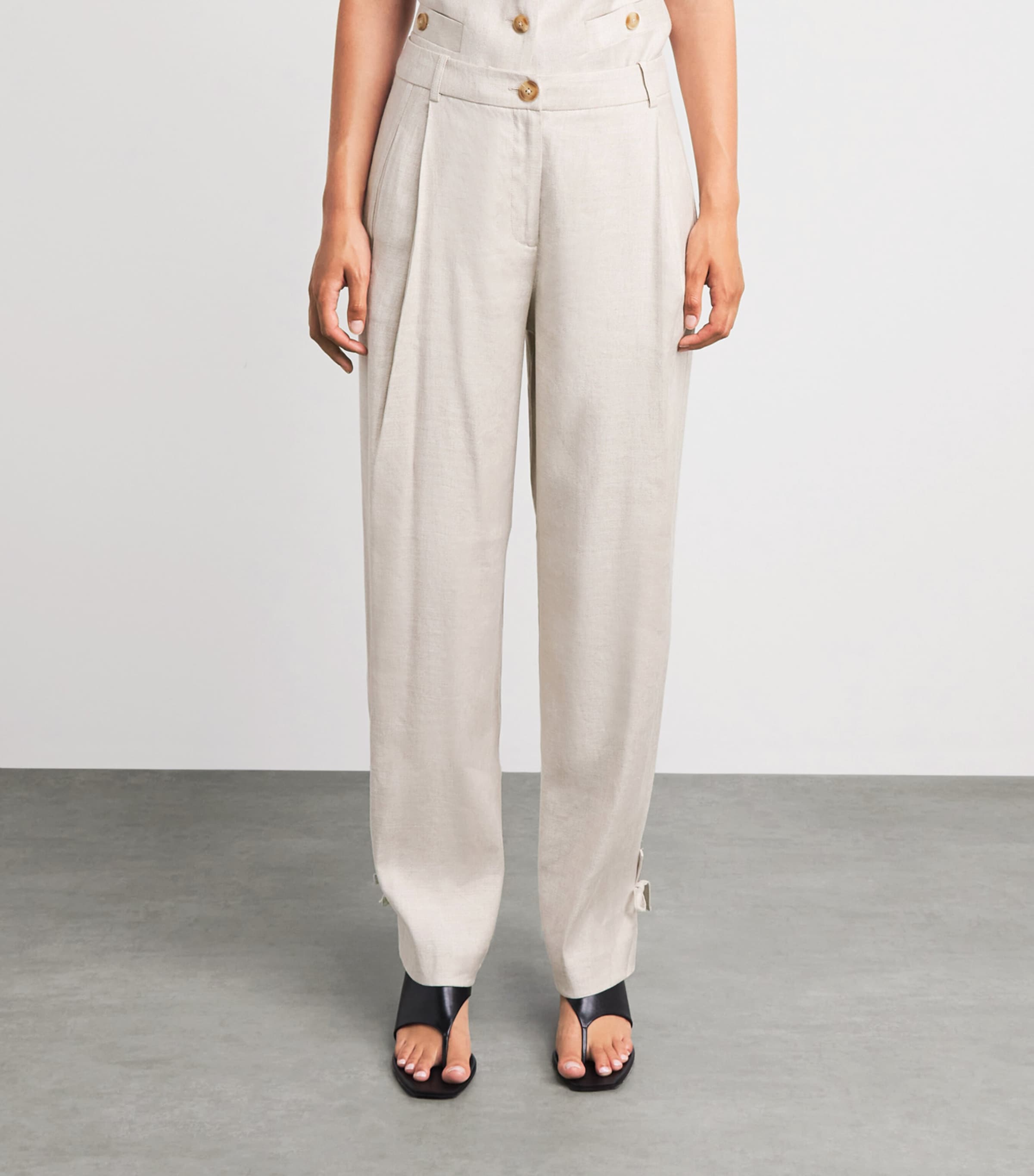 Toccin Womens Linen-Blend Elowen Trousers Desert Image 4