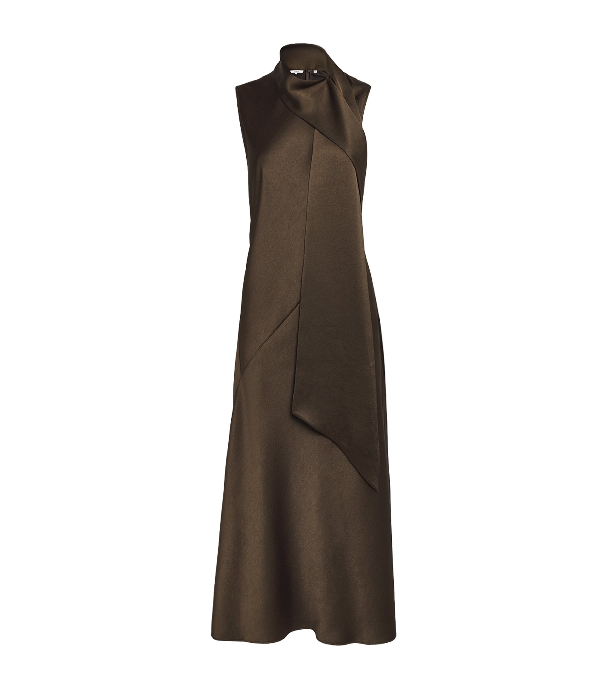 Vince Draped Scarf-neck Maxi Dress In Brown
