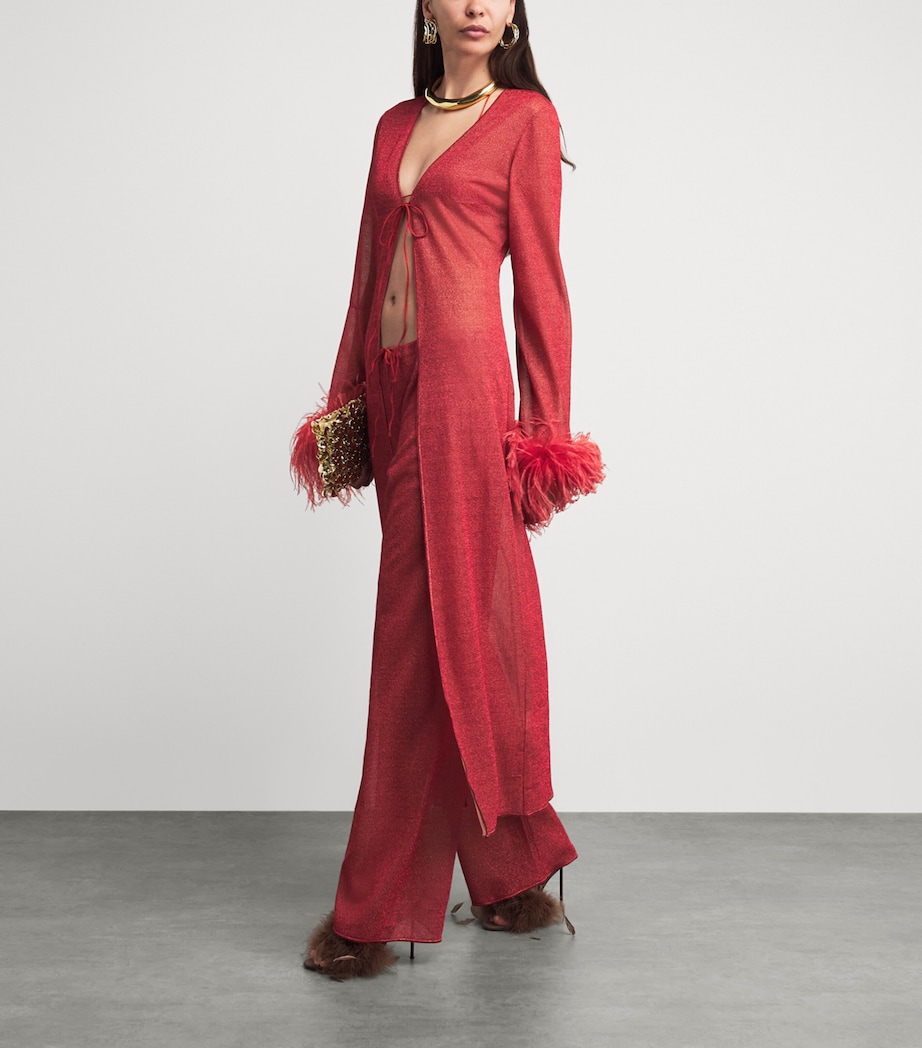 Oséree Womens Metallic Lumière Wide-Leg Trousers Coral Image 2