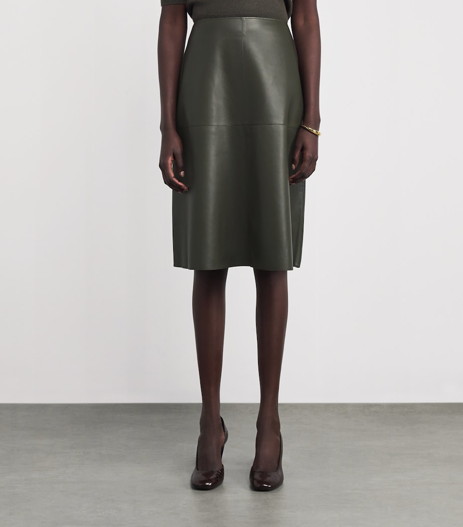 Joseph Womens Niven Leather Midi Skirt Palm Leaf Image 3