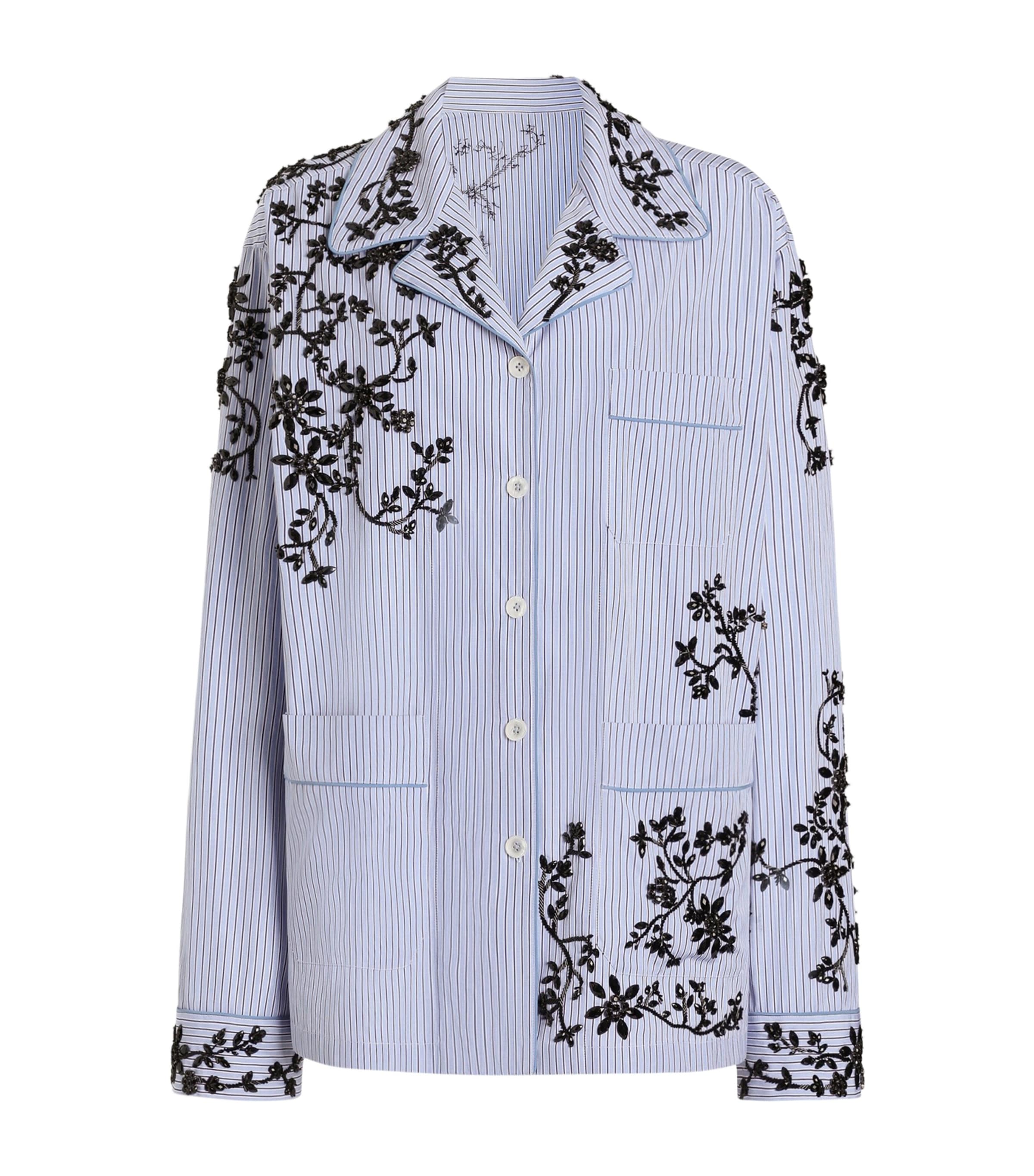 Dolce&Gabbana Womens Cotton-Silk Stripe Embroidered Shirt Embr Image 1