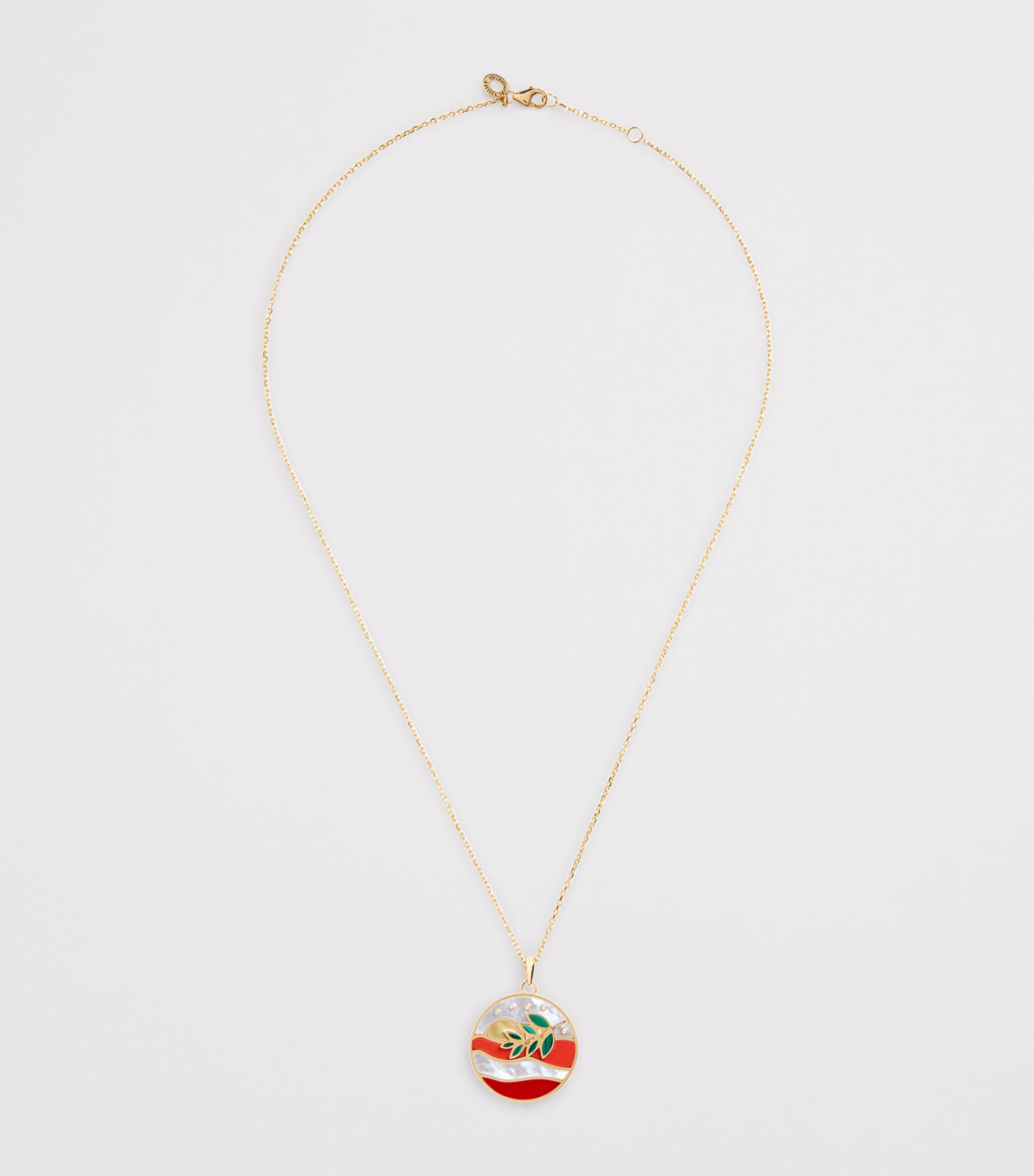 Yellow Gold, Diamond, Malachite, Coral and Pearl Aurora Necklace YELLOW GOLD Image 3