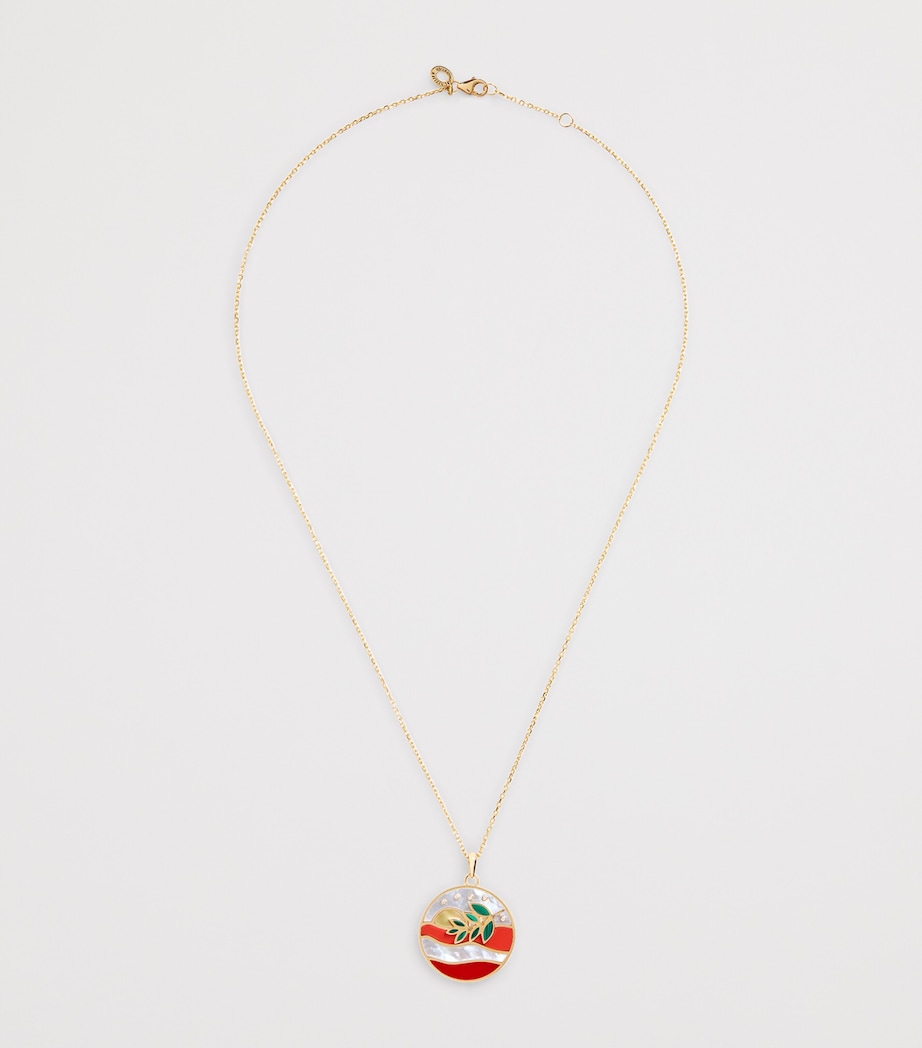 Yellow Gold, Diamond, Malachite, Coral and Pearl Aurora Necklace YELLOW GOLD Image 3