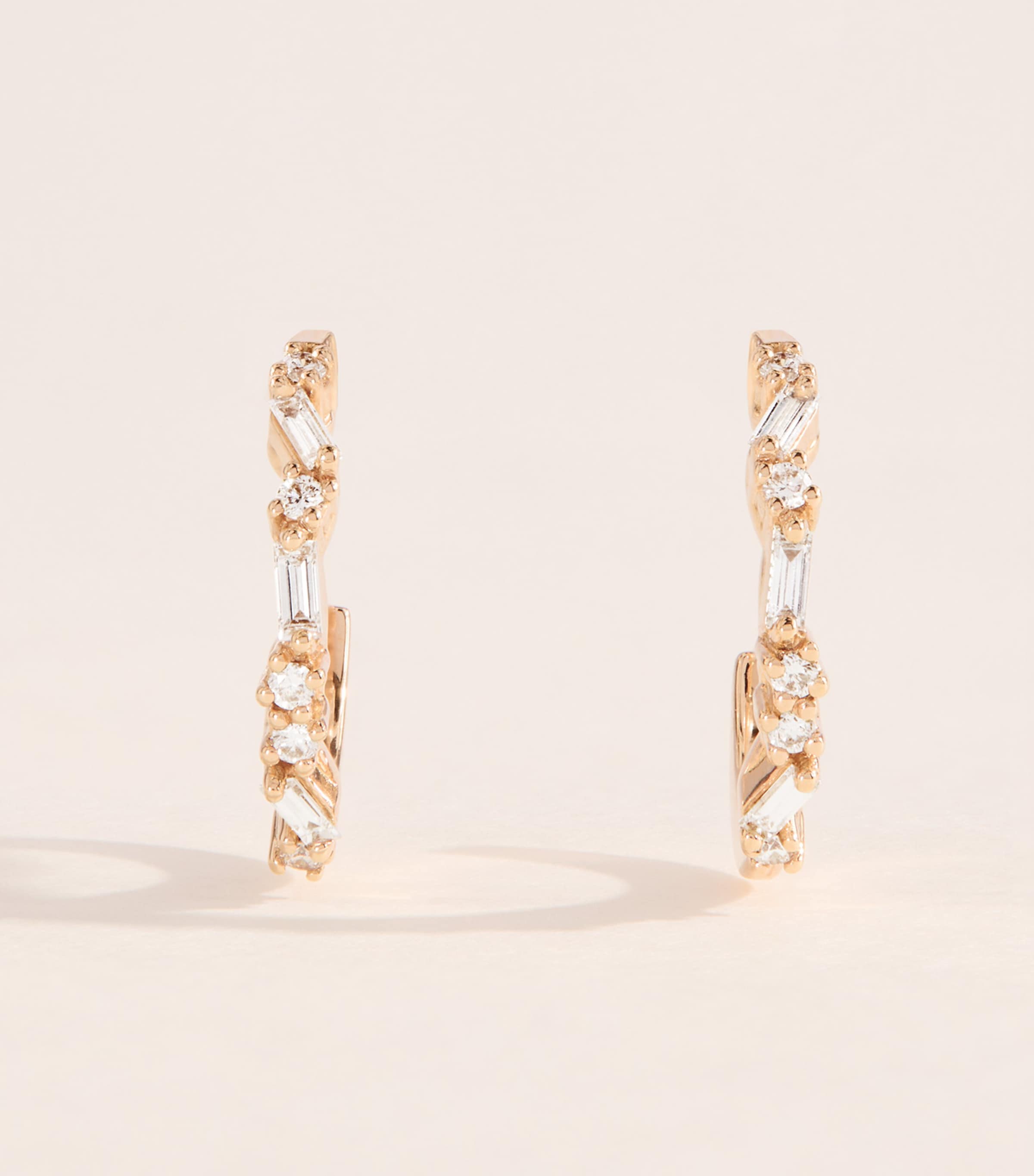 Suzanne Kalan Rose Gold and Diamond Thin Mix Hoop Earrings Rg/wd Image 1